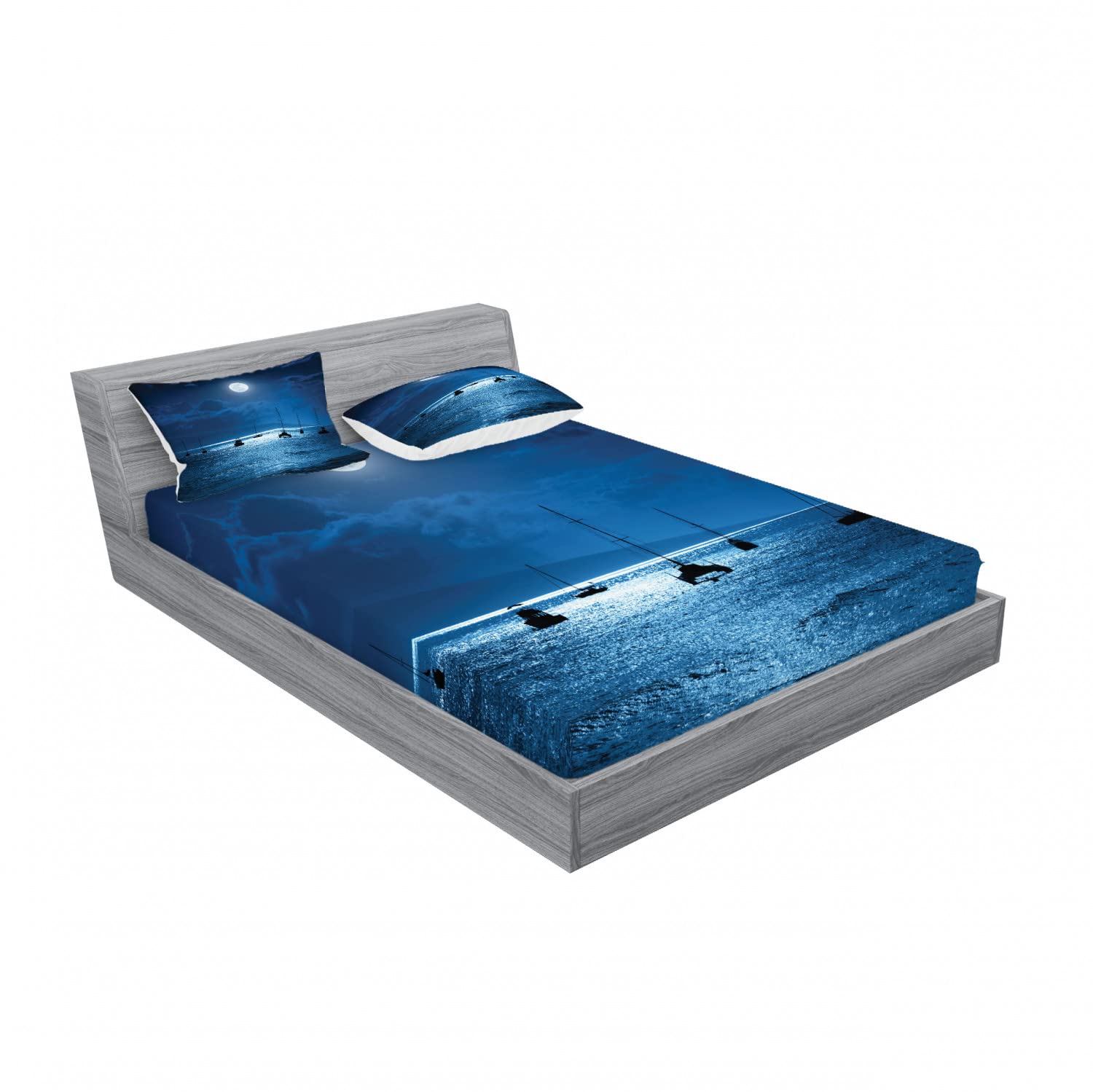 Ambesonne Ocean Queen Size 2-Pack Fitted Sheet Set with 4 Pillow Shams - Navy White Starry Night Sky Design Bedding for Coastal & Nautical Themed Bedrooms | Perfect for Guest Rooms, Beach Houses & Vacation Rentals