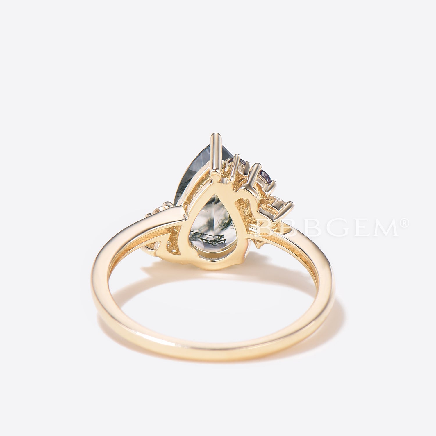 Natural Pear Cut Moss Agate Cluster Engagement Ring with Alexandrite & Diamonds | Vintage Style Wedding Ring for Women | Perfect for Proposals, Anniversaries & Special Occasions