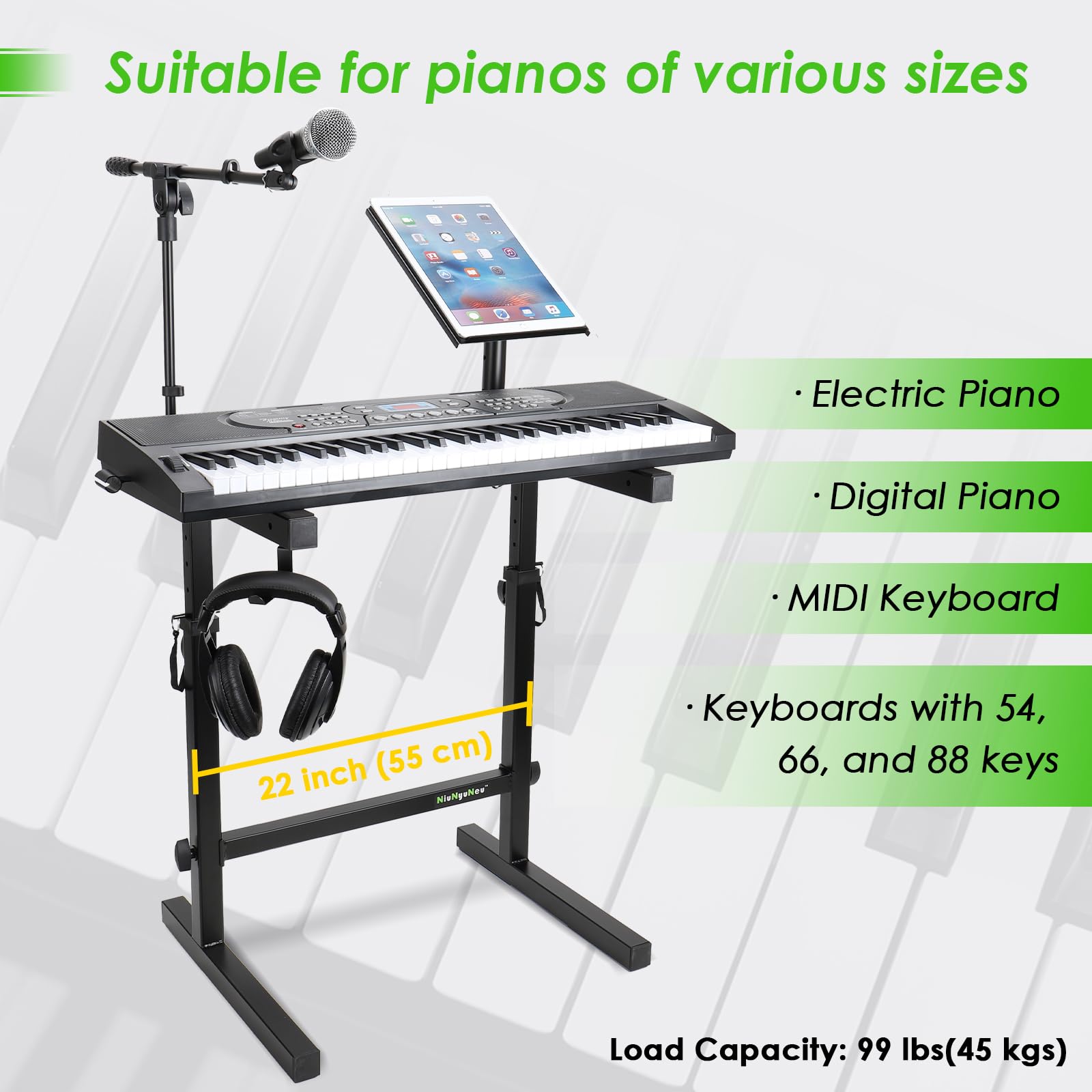 Heavy Duty Multi-Functional Keyboard Stand with Adjustable Piano Stand, Microphone Holder & Laptop Tray - Perfect for Home Studio, Live Performances & Music Practice