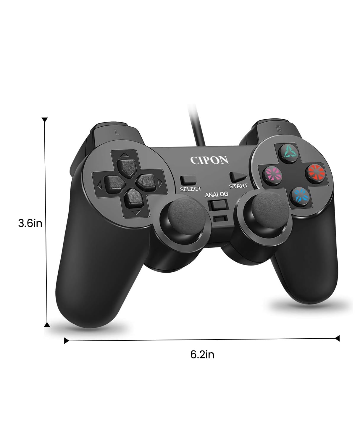 Cipon Wired PS2 Controller - Black Gamepad with 71 Inch Cable for PlayStation 2 Console | Perfect for Retro Gaming, Fighting Games & Multiplayer Sessions