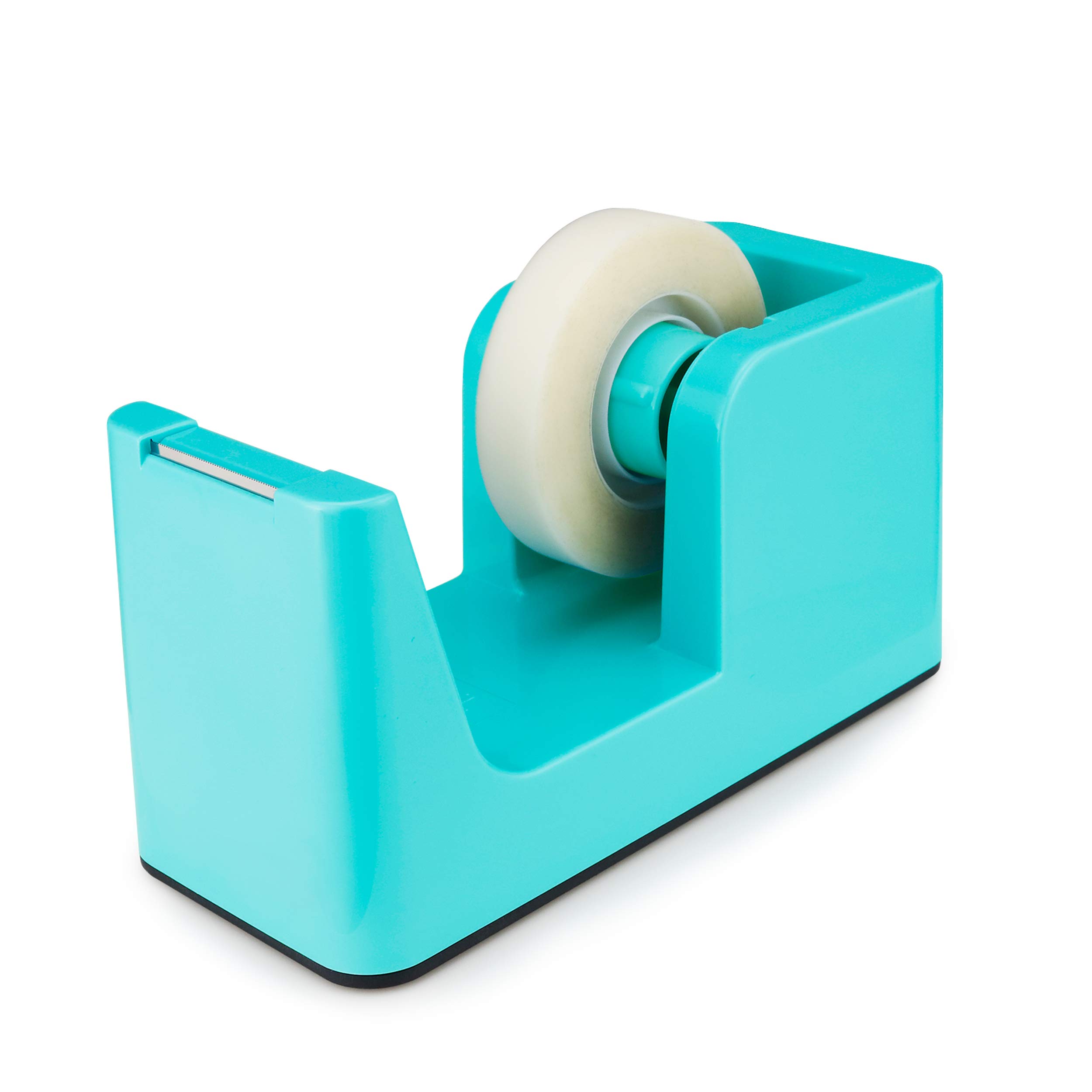 ABEL SimpleWork Desktop Tape Dispenser - Aqua, 1 Inch Core with Non-Skid Weighted Base & Built-in Cutter | Perfect for Office, Home, School & Craft Projects | Organize Your Workspace Efficiently