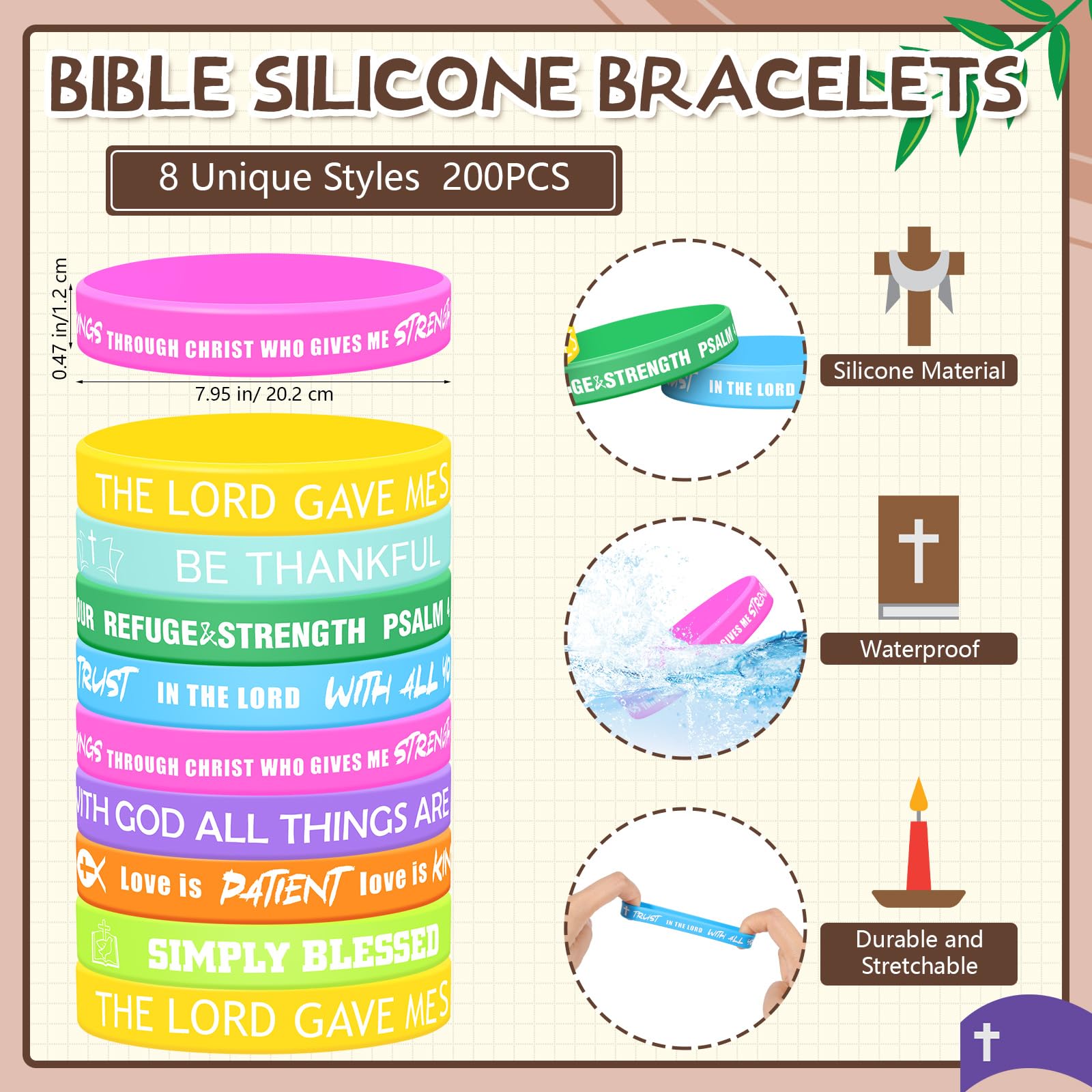 Syhood 200 Pcs Religious Silicone Bracelets Bulk - Christian Scripture Rubber Bible Verse Wristbands for Men, Women & Teens - Inspirational Spiritual Gifts for Church Events, Bible Study Groups & Youth Retreats (Bright Color)