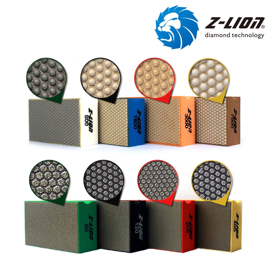 Z-Lion Diamond Hand Polishing Pads - 8 Pack Arc Shape Backing for Glass & Stone - Professional Polishing & Buffing for Countertops, Tiles, and Marble Surfaces