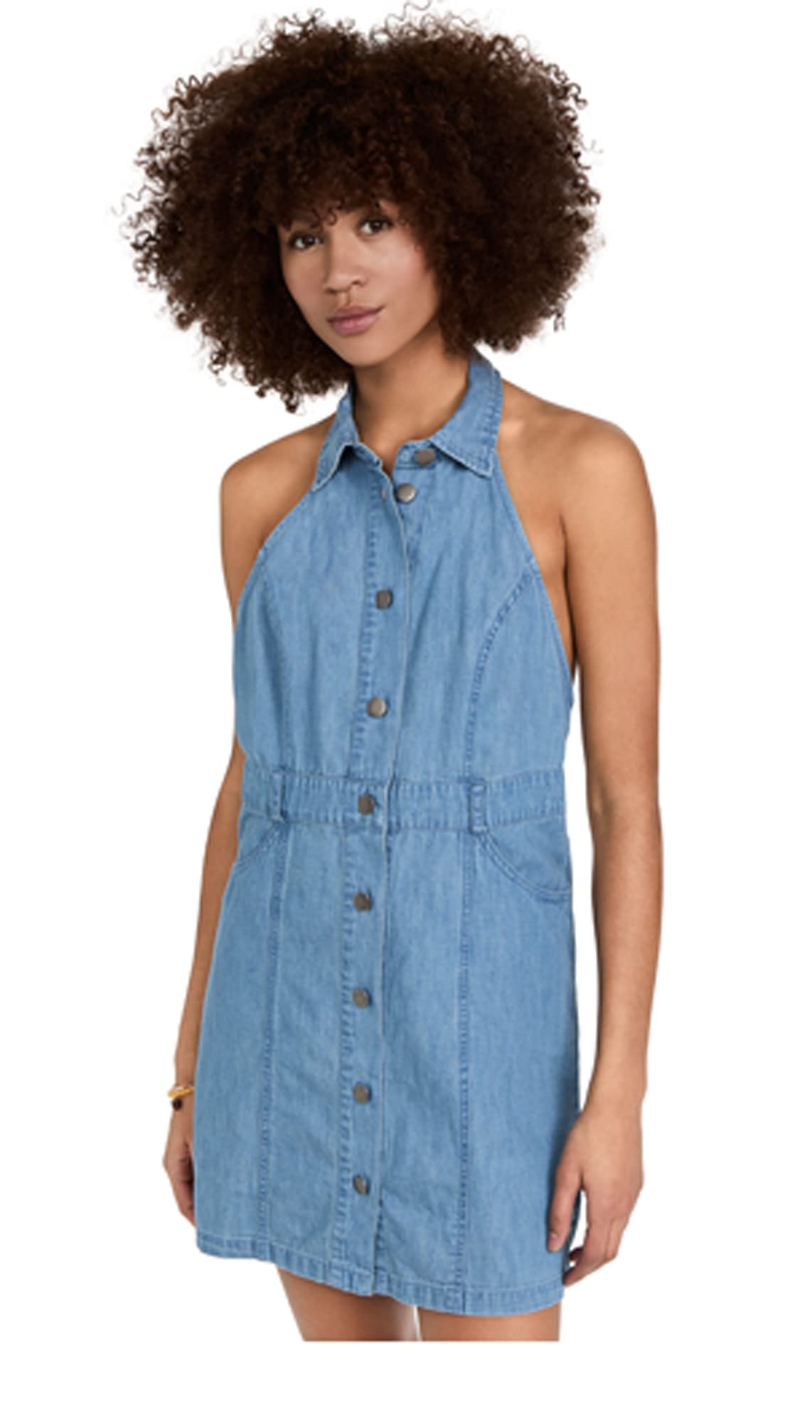 Free People Sami Denim Mini Dress - Women's Size 8-10 (MD) in Bali Blue | Vintage Inspired Short Denim Dress for Summer, Beach, Music Festivals & Casual Outings