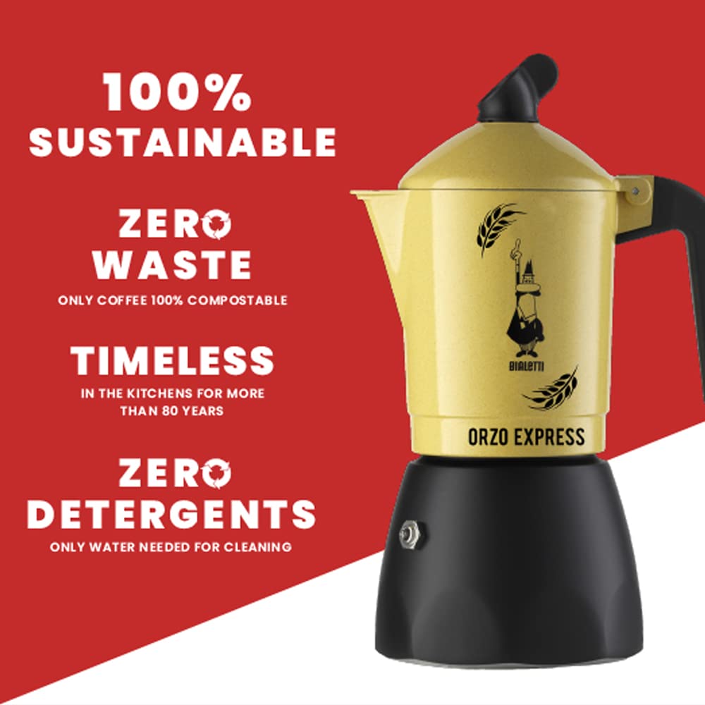 Bialetti Moka Orzo Express 2-Cup Italian Barley Coffee Maker - Aluminum Stovetop Espresso Machine for Home & Office - Perfect for Camping, Gifts & Coffee Lovers