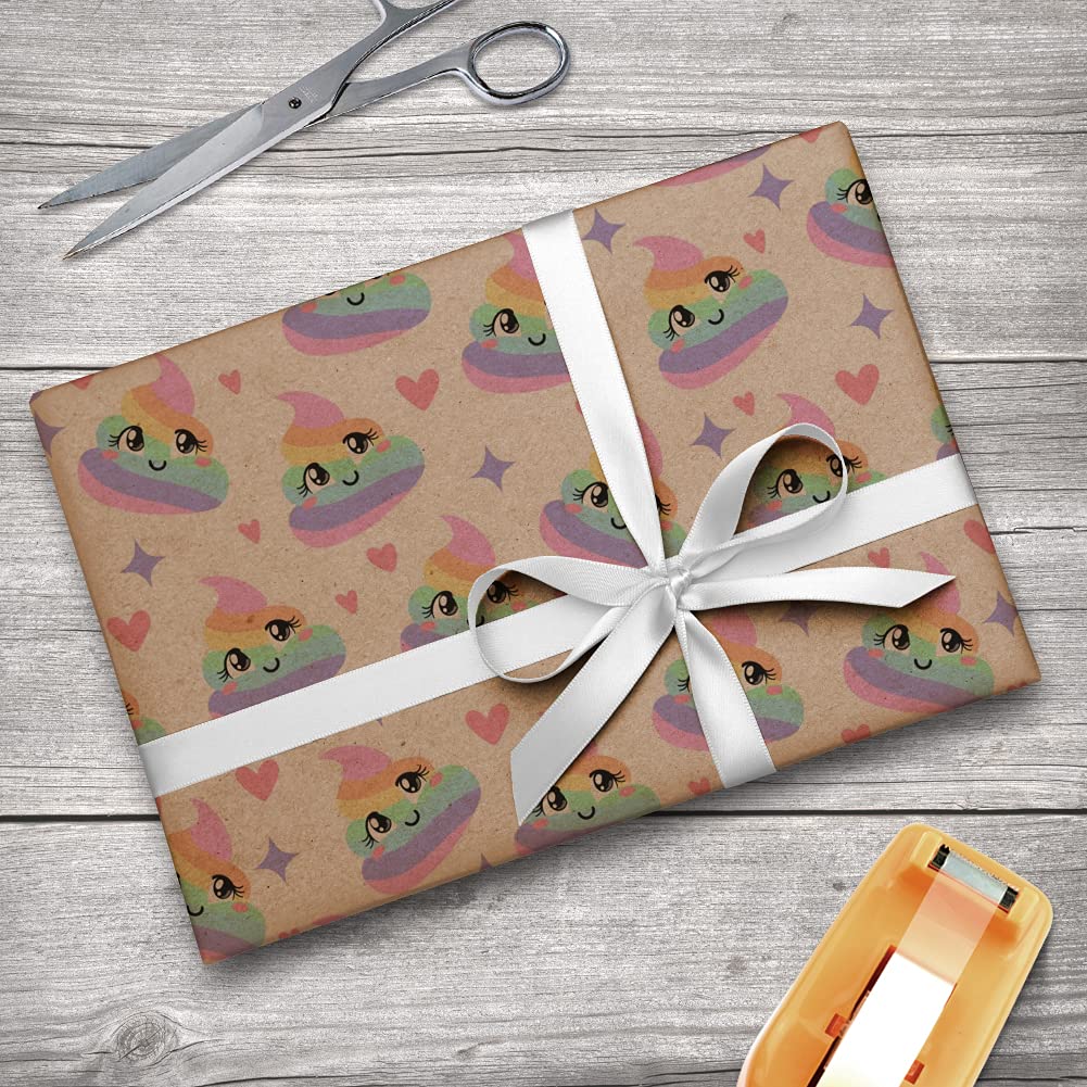 Cute Rainbow Poop Pattern Premium Kraft Roll Gift Wrap Paper - Eco-Friendly Wrapping for Birthdays, Parties & Unique Gifts