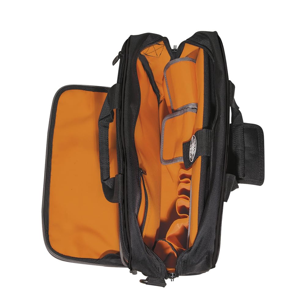 Klein Tools 55455M Professional Tradesman Pro Tech Tool Bag with Laptop Pocket - Durable Black & Orange Work Bag for Electricians, Contractors & Technicians - Perfect for Job Sites, Construction & Field Service Work