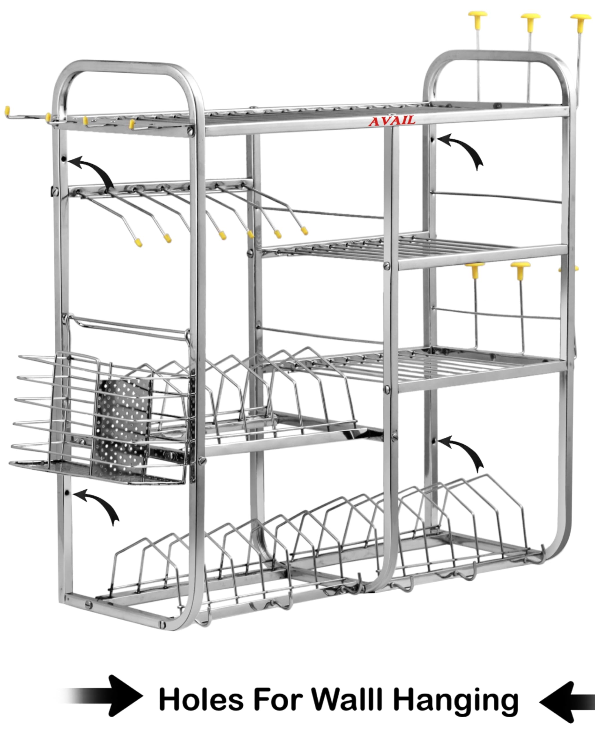 Stainless Steel Wall Mount Dish Rack - Modern Cutlery Storage Organizer with Plate Holder | 24x24 Inch Kitchen Shelves for Utensil & Dish Drying | Perfect for Small Kitchens, Apartments & RV Use
