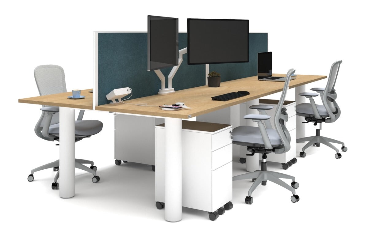 Quadro Cylinder Leg 4-Person Office Workstation Desk - 1800L x 700W Dimensions - Perfect for Collaborative Workspaces & Modern Offices