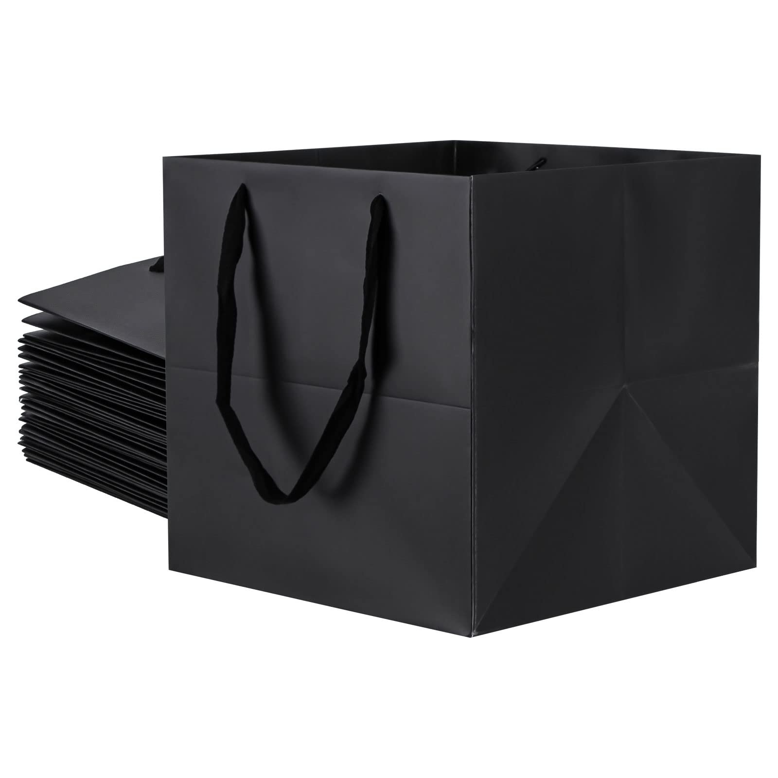 12 Pack Black Kraft Paper Gift Bags with Handles - 12x12x12 Inches Square Shopping Bags for Candles, Small Business & Retail - Perfect for Party Favors, Wedding Gifts & Boutique Packaging