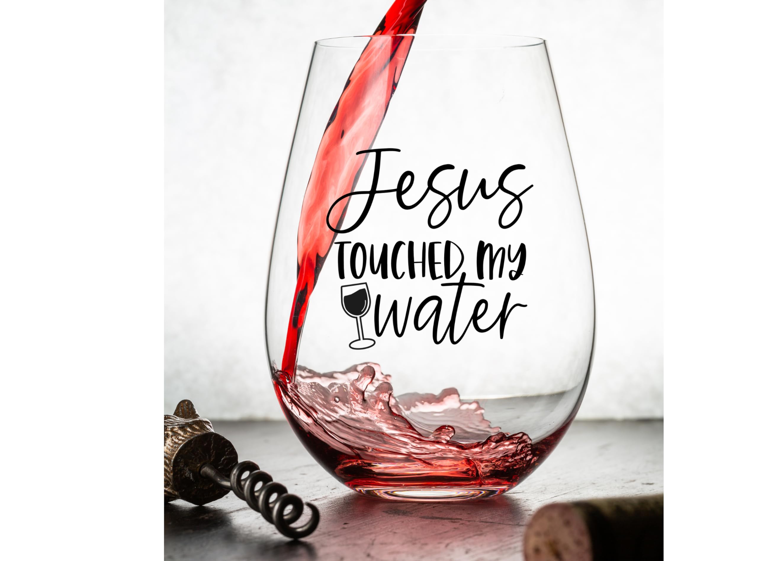 Jesus Touched My Water Funny Wine Glass - 15oz Christian Humor Tumbler, Durable Scratch-Resistant Stemless Wine Cup - Great Stocking Stuffer & Birthday Gift for Women - Printed in USA - Perfect for Bible Study Groups, Church Events & Christian Gift Exchanges