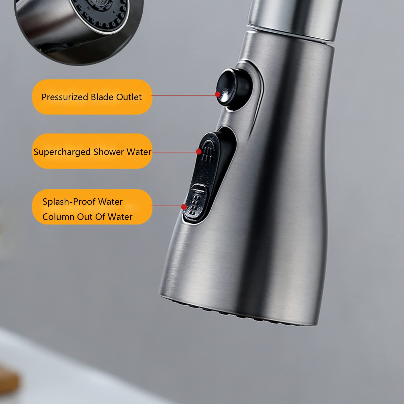 High Arc Pull Down Kitchen Faucet with 3-Function Sprayer - Gun Grey Full Copper Construction - Perfect for Modern Farmhouse & Commercial Kitchen Sinks