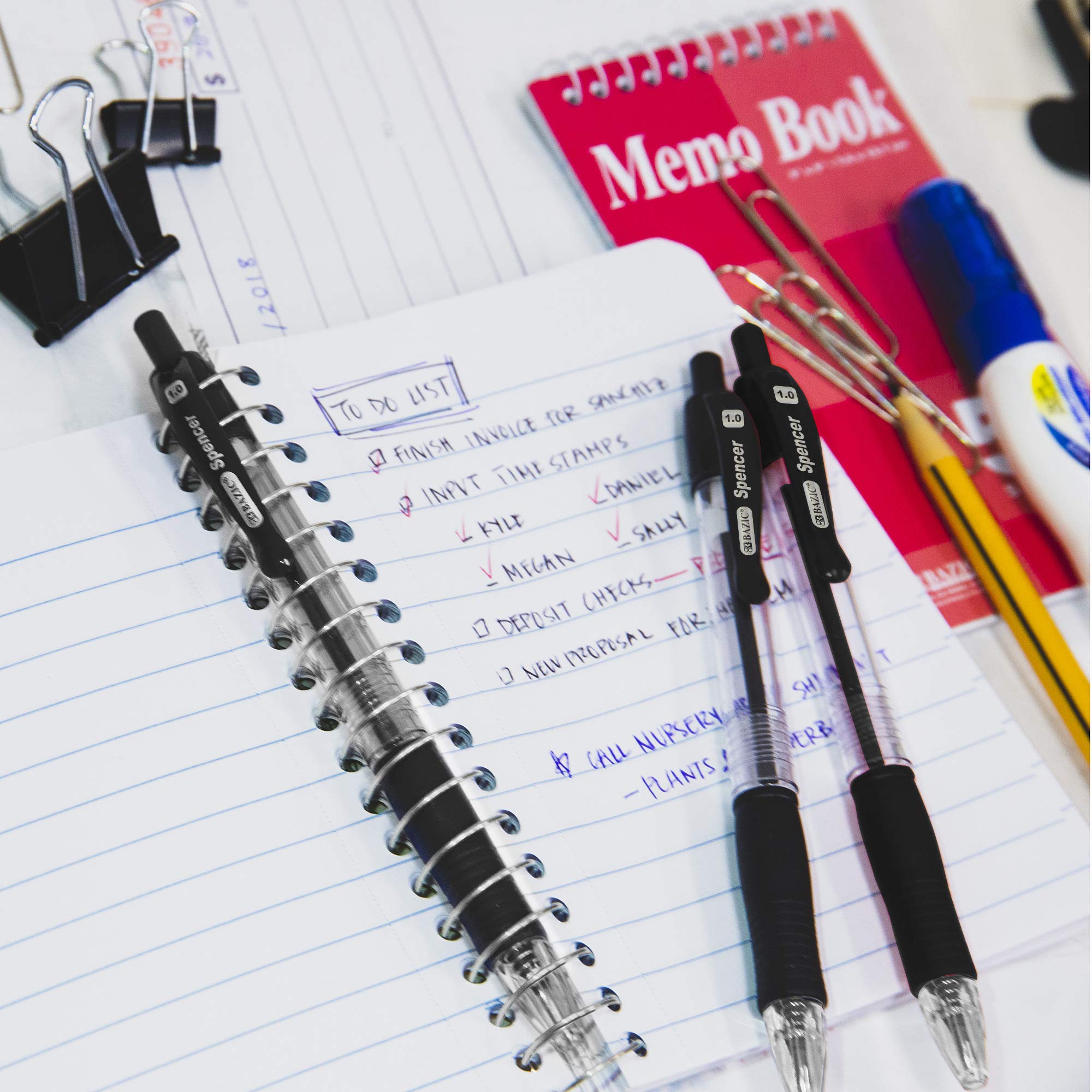 BAZIC Retractable Ballpoint Pens 1.0mm Bold Point - 144 Pack (5 Pens/Pack) - Smooth Writing Office & School Supplies with Soft Grip for Teachers, Students & Professionals - Perfect for Note Taking, Exams & Daily Writing Tasks