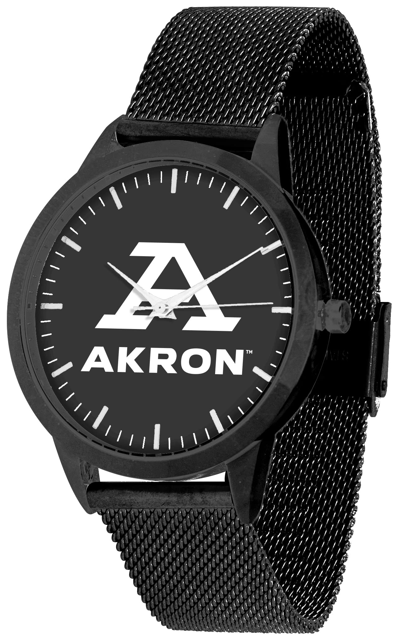 Akron Zips Men's Mesh Statement Watch - Black Stainless Steel Band & Dial - Stylish Casual & Dress Watch for Everyday Wear