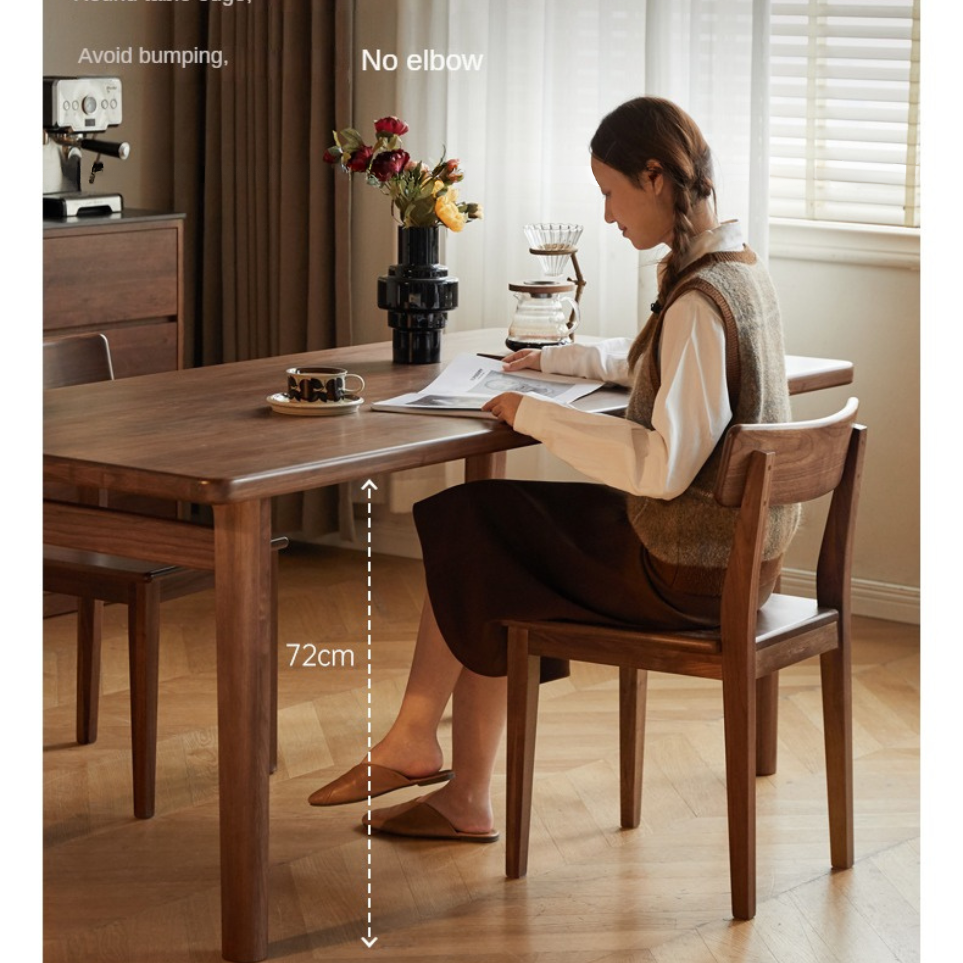 Premium Black Walnut Solid Wood Modern Dining Table - Large Rectangular Farmhouse Style for Kitchen, Dining Room & Open Concept Living Spaces