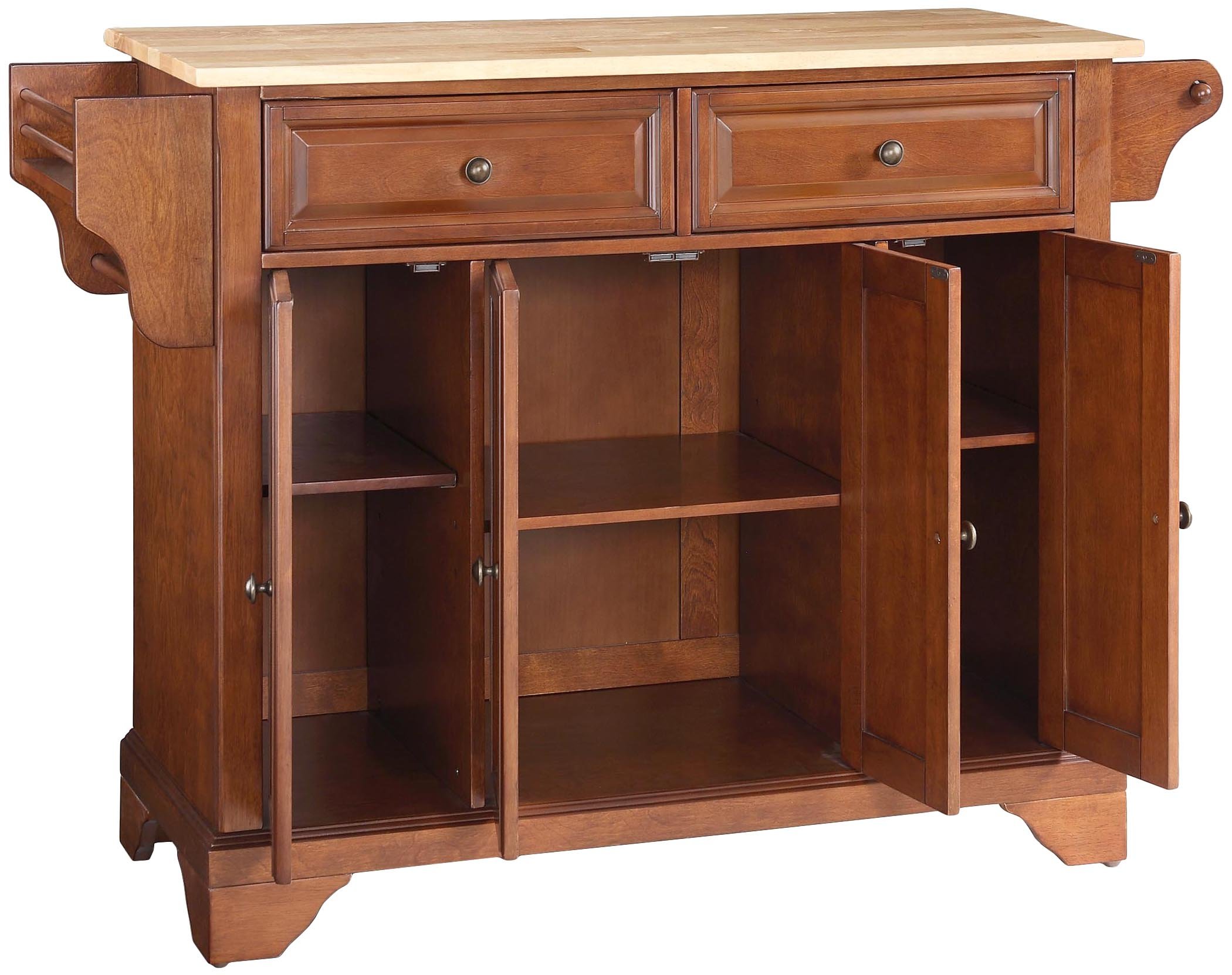 Crosley Lafayette Wood Top Rolling Kitchen Island Cart with Storage - Microwave Stand, Spice Rack, Cherry Finish | Perfect for Small Kitchens, Pantry Organization & Extra Counter Space