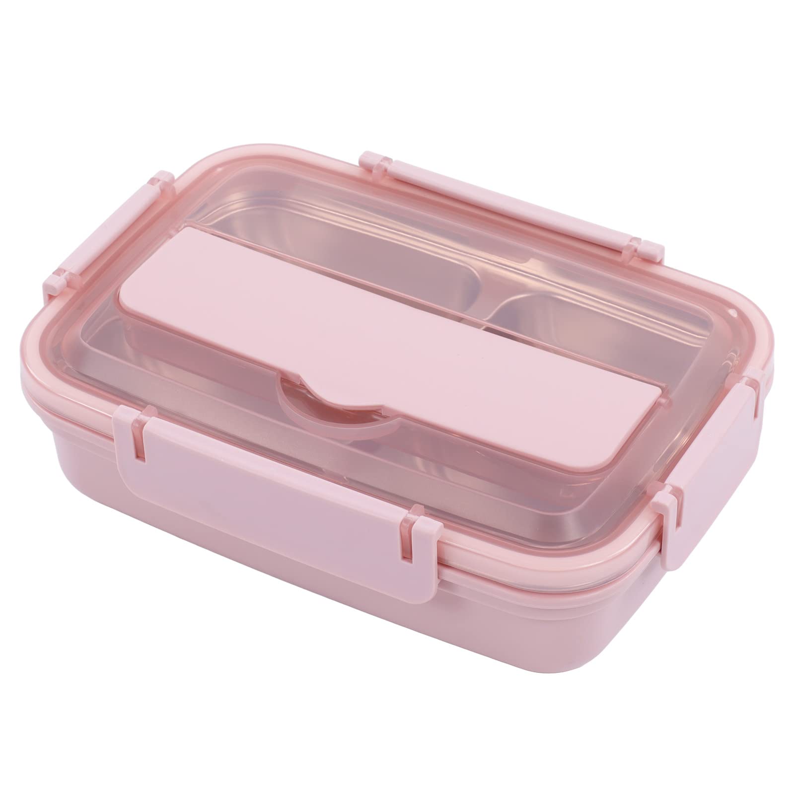 Portable 4-Compartment Bento Lunch Box for Adults - Leak-Proof, Microwave Safe, Keeps Food Fresh - Ideal for Office, School, Picnics & Travel (Pink)