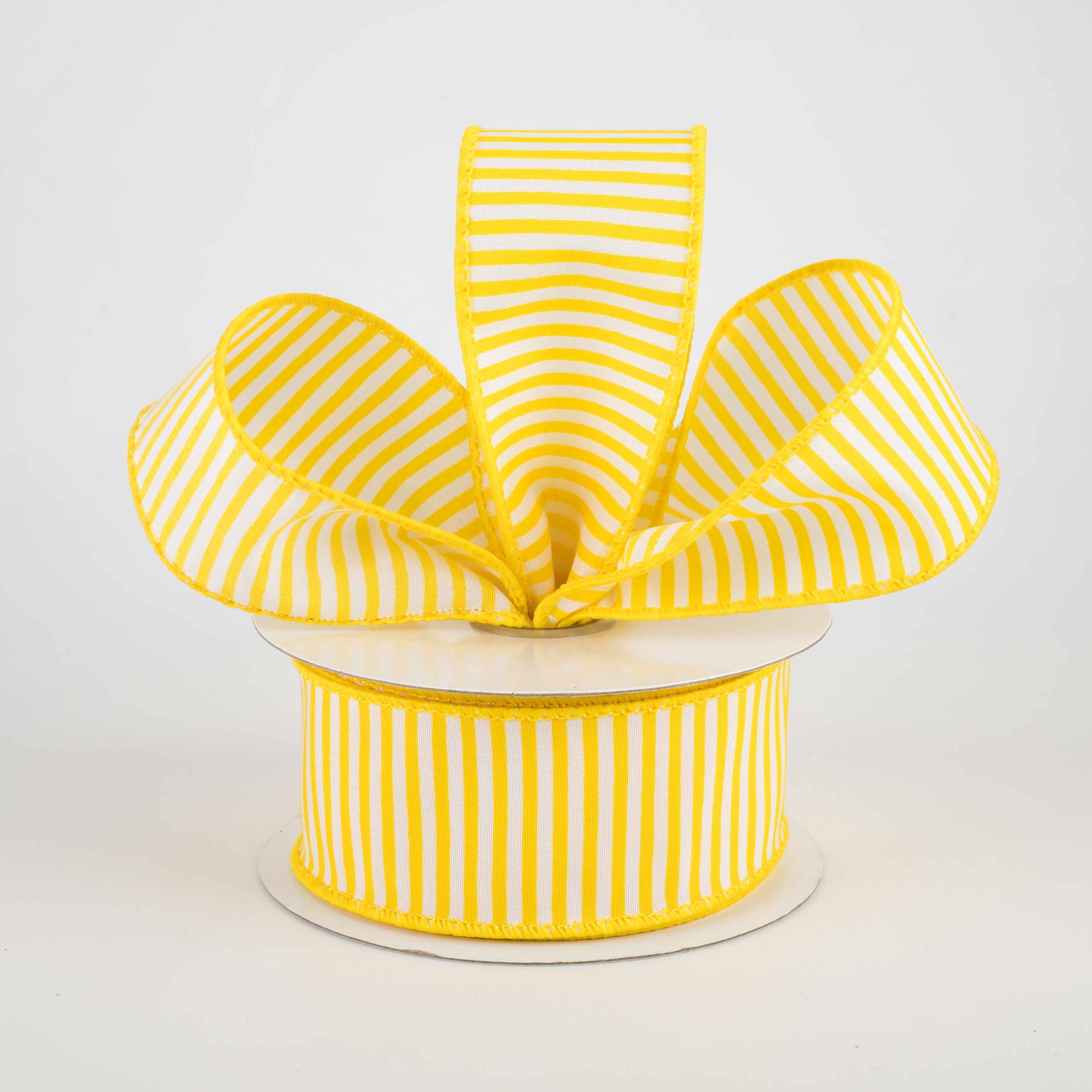 1.5 Inch Horizontal Thin Stripes Ribbon - White & Yellow Decorative Craft Ribbon (10 Yards) for Gift Wrapping, DIY Projects, Party Decorations & Scrapbooking