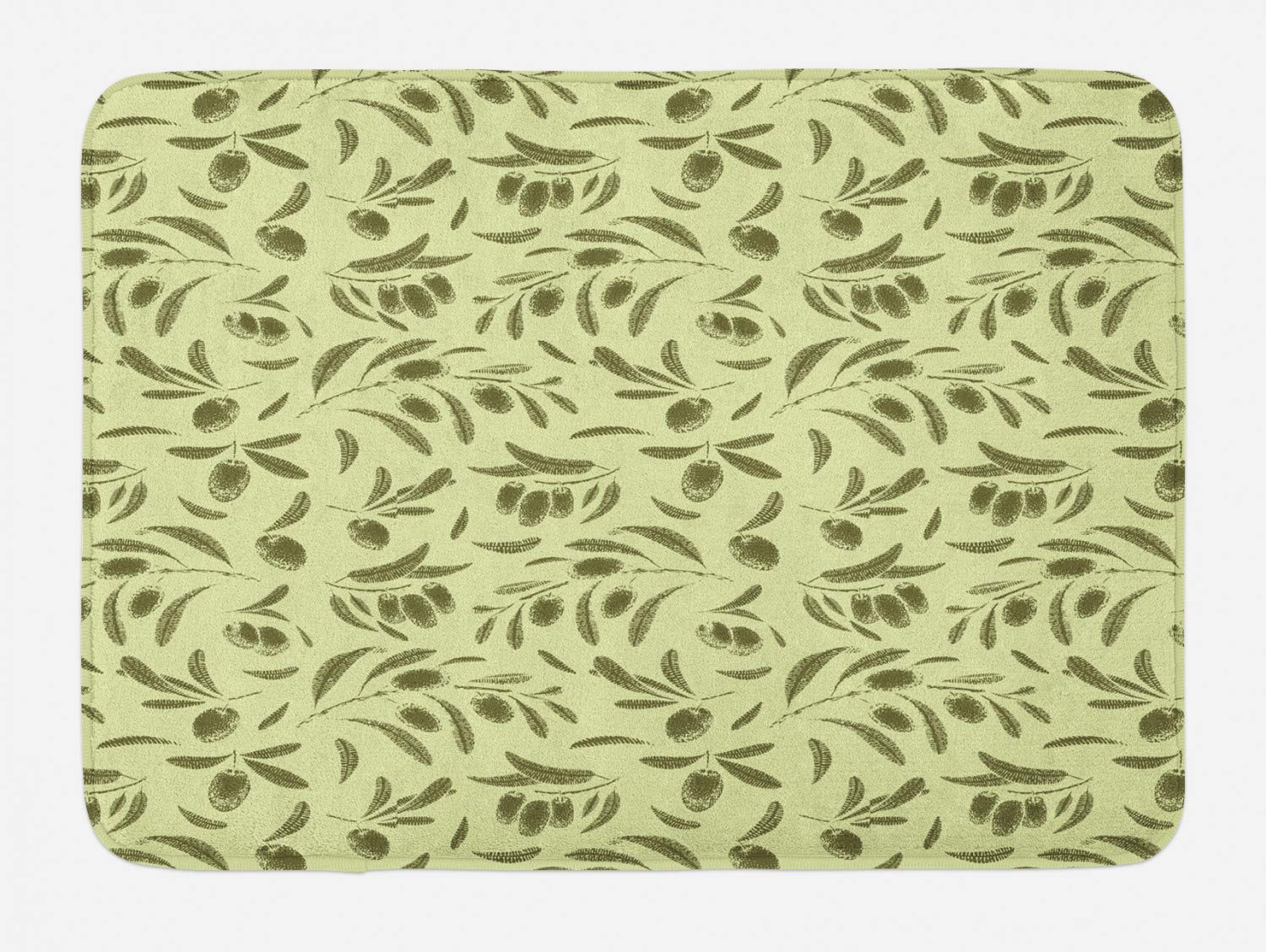 Ambesonne Non-Slip Plush Bath Mat - Retro Botanical Olive Branch & Leaf Pattern, 30.2