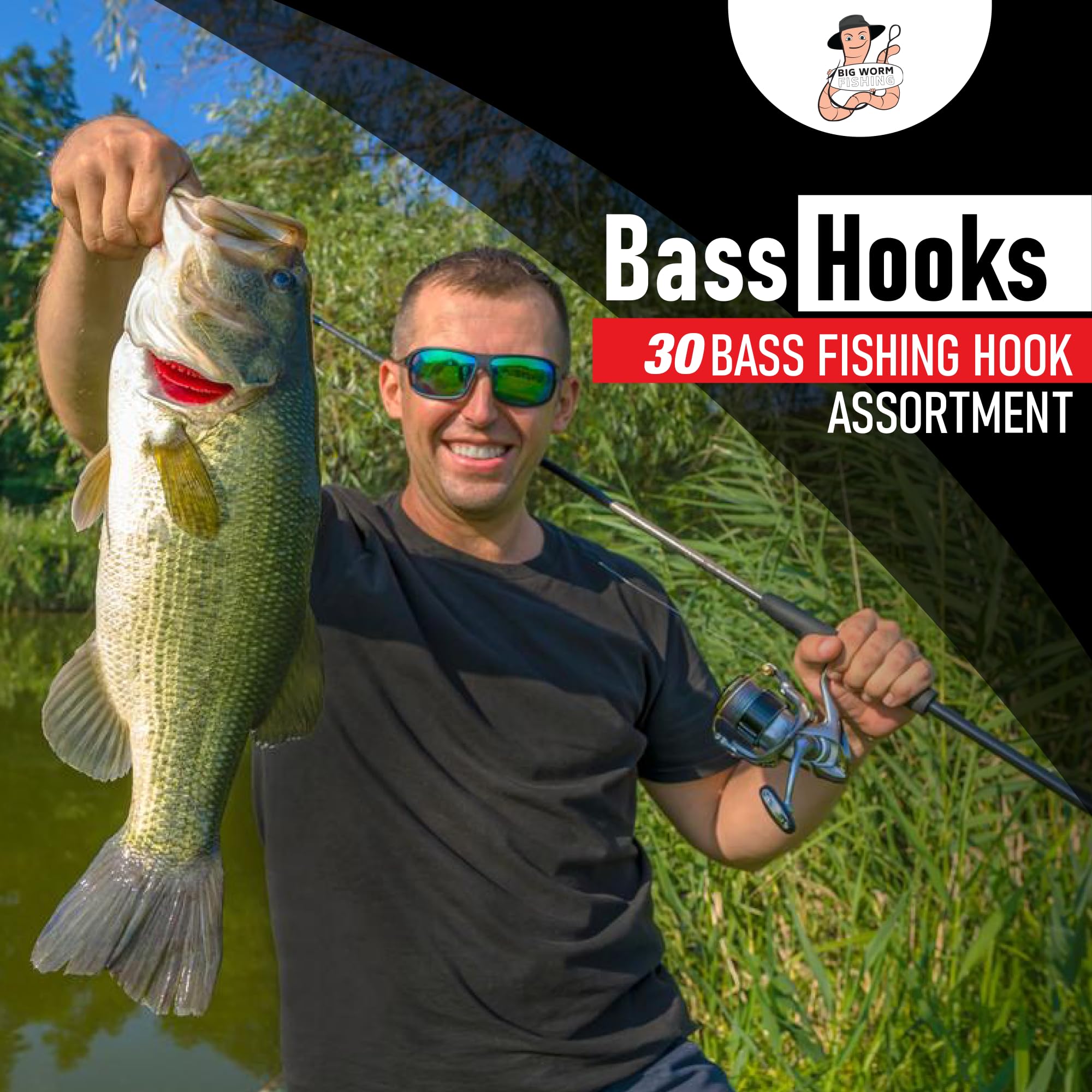 Premium Bass Fishing Hooks for Freshwater - Texas Rig & EWG Worm Hooks for Plastic Baits - Durable Bass Fishing Tackle Gear - Ideal for Shore Fishing, Kayak Angling & Tournament Bass Fishing