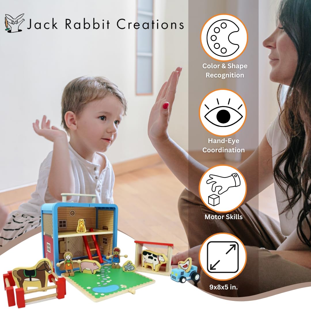 Eco-Friendly Bamboo Barnyard Suitcase Playset - 16-Piece Portable Farm Toy Set with Farmer, Animals & Tractor - Sustainable Travel Toys for Kids Ages 3+ | Perfect for Road Trips, Airplane Travel & Preschool Learning Activities