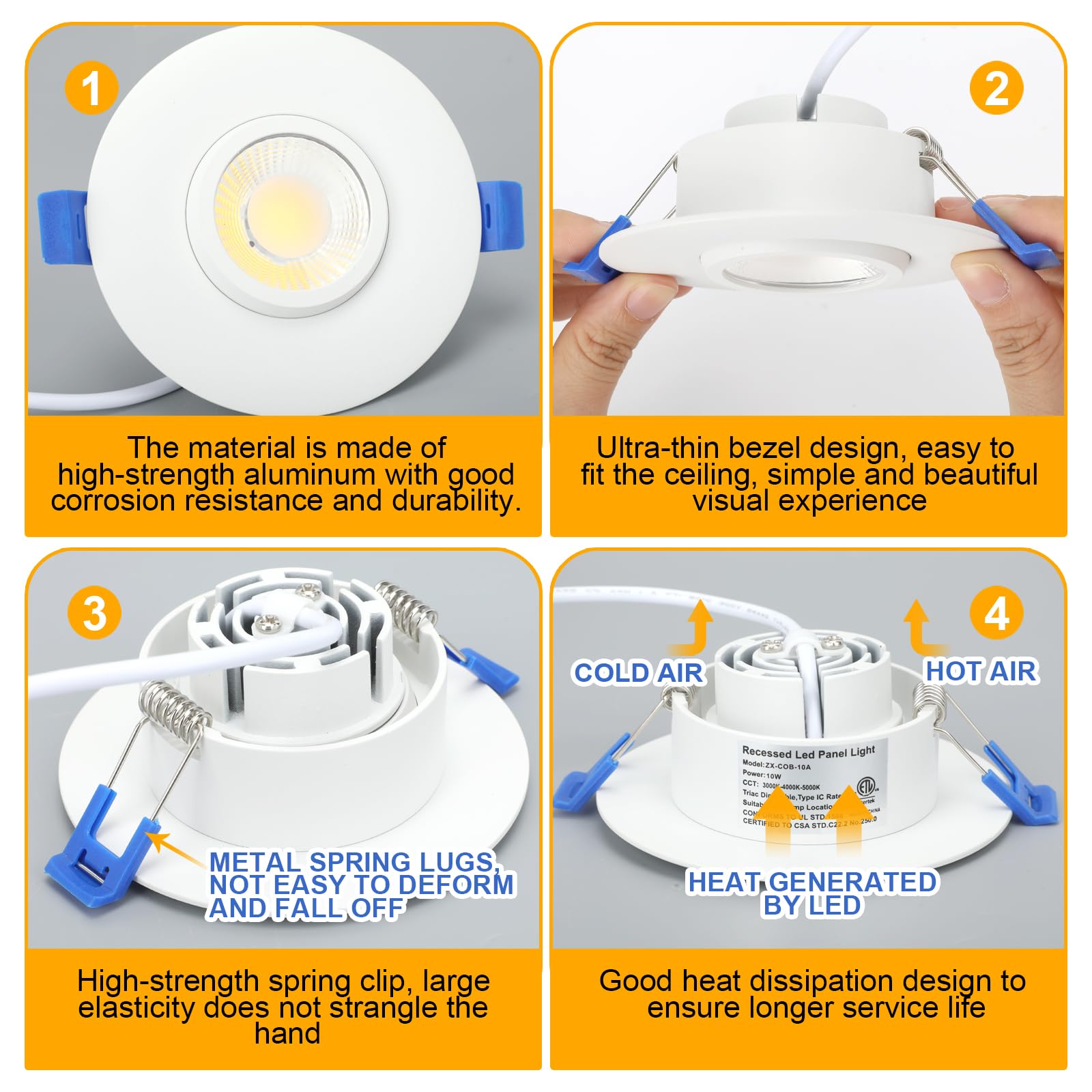 8 Pack 3 Inch Gimbal LED Recessed Light 10W - 3 Color Temperature Adjustable (3000K/4000K/5000K) - Waterproof Downlight for Shower, Living Room, Bedroom - Perfect for Home Lighting, Bathroom Vanity & Kitchen Ceiling