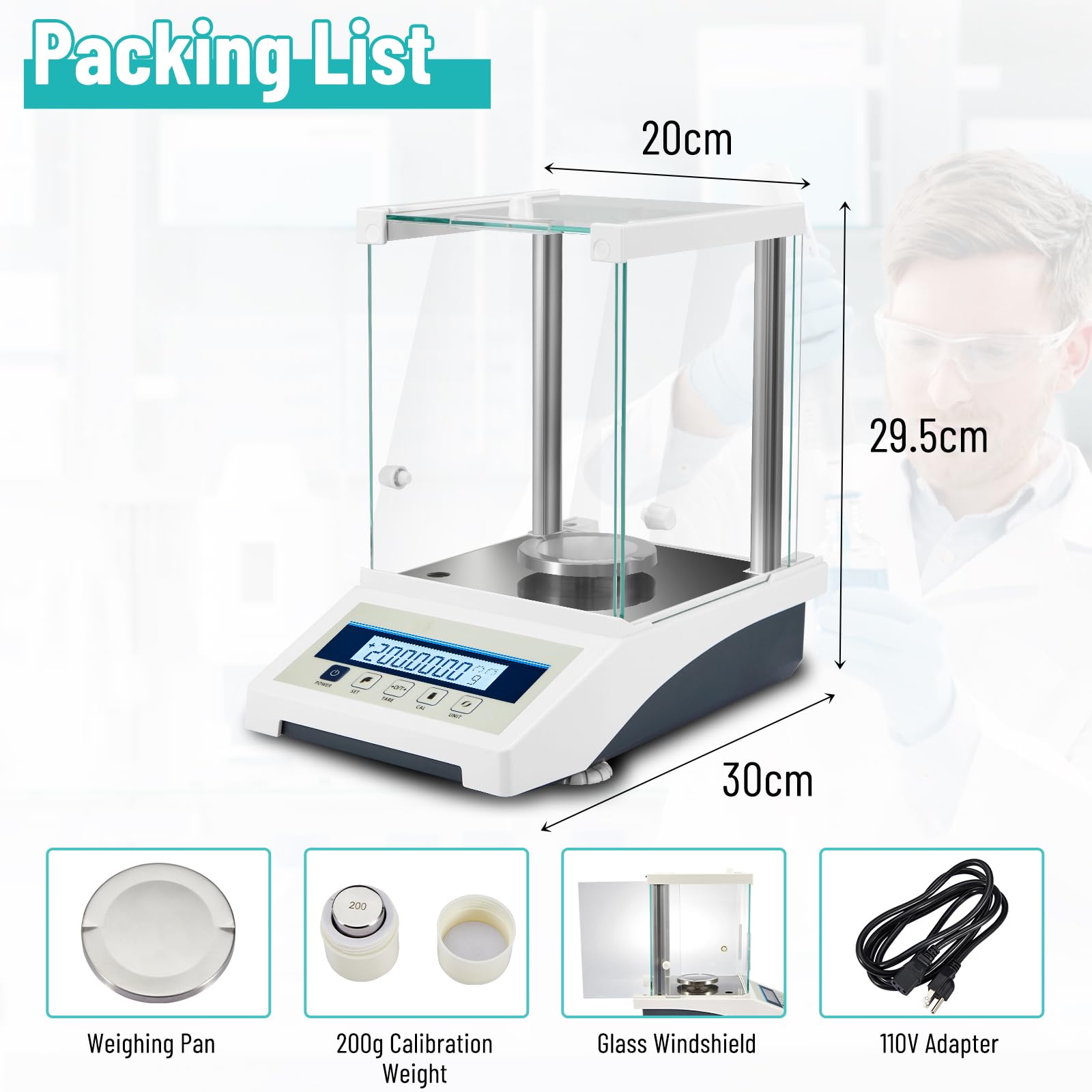 220g x 0.1mg High Precision Digital Analytical Lab Scale | Scientific Balance 0.0001g Accuracy | Jewelry, Coin, Powder & Diamond Weighing Scale with Calibration Weights & RS232 Interface | Perfect for Laboratories, Pharmacies & Jewelry Stores