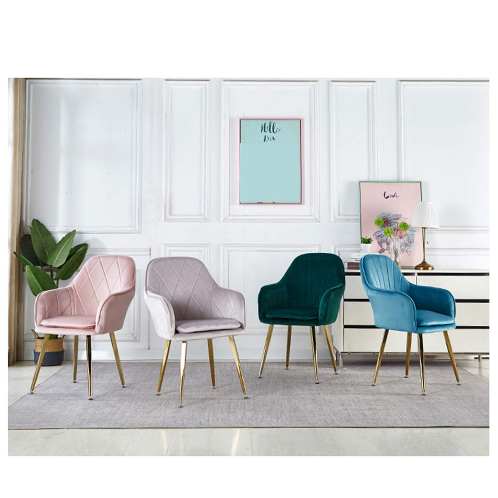 ZYIFAN Fabric Dining Chairs with Arms - Detachable Seat Cushion Makeup Vanity Chair, Ergonomic Kitchen Side Chairs with Sturdy Steel Legs - Perfect for Living Room, Bedroom, Dressing Table & Leisure Areas