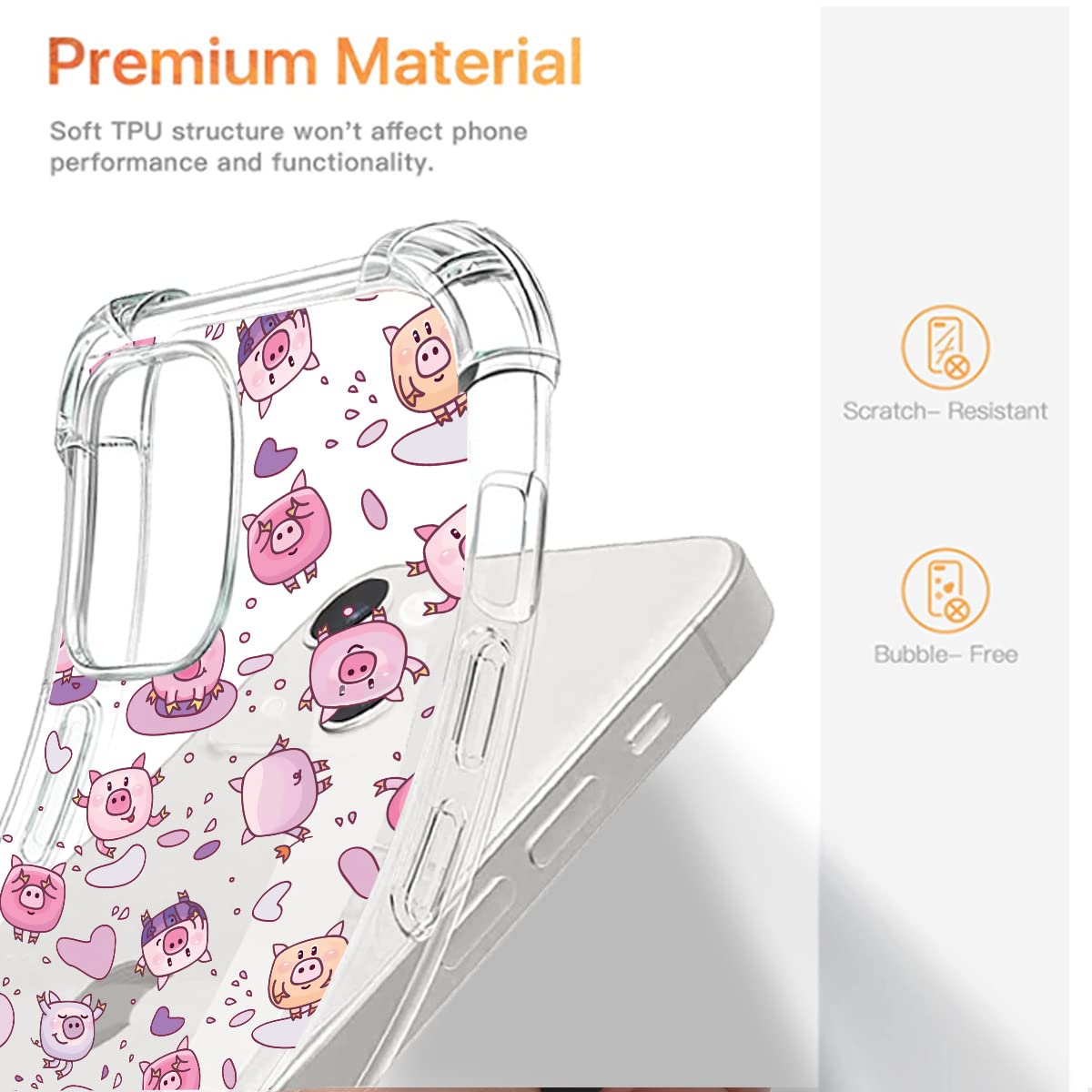 Cute Pig iPhone 12 Pro Max Case - Girly Transparent TPU Full Body Protective Cover for Women & Girls | Perfect for Everyday Use, School, Work & Travel