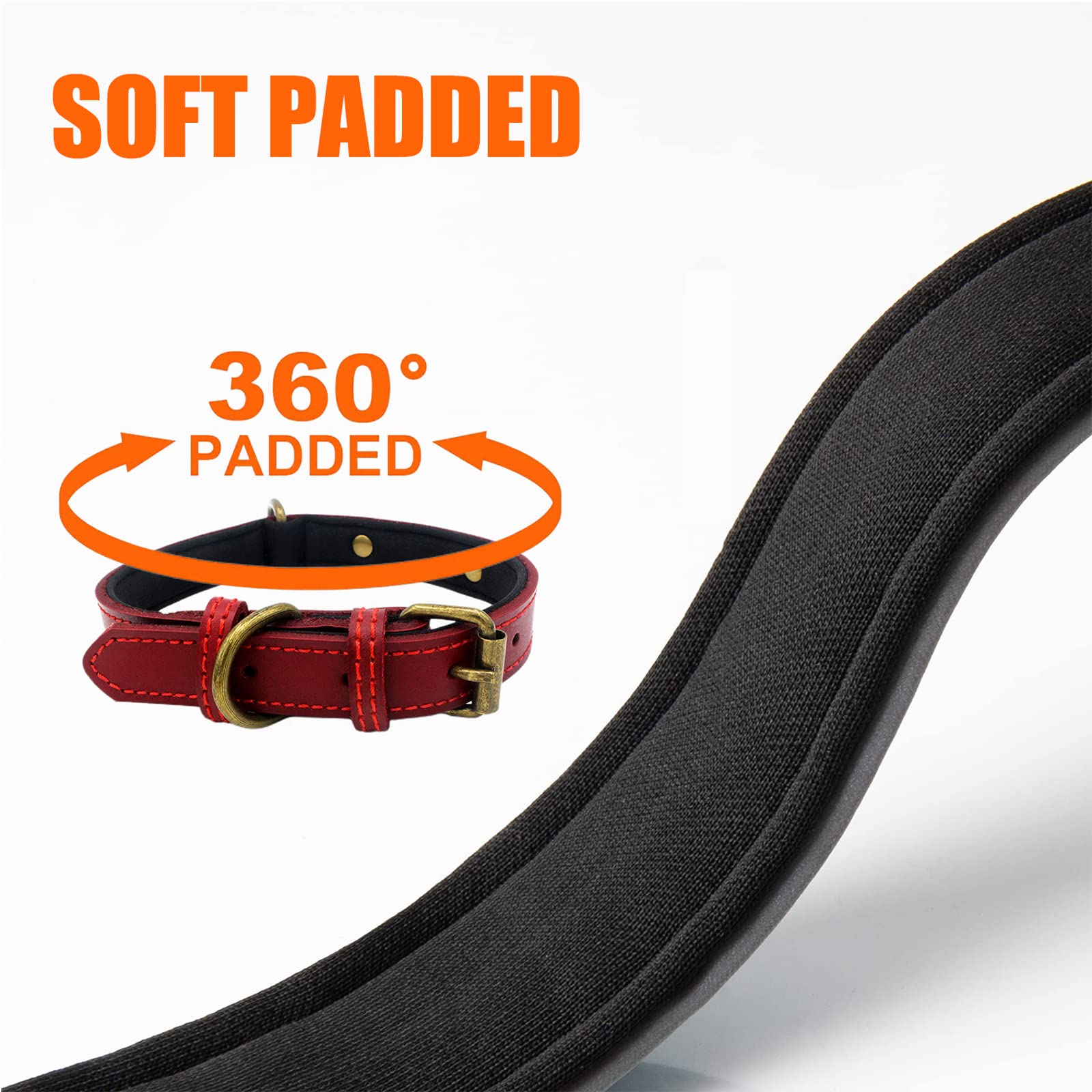 Custom Personalized Leather Dog Collar with Soft Padded Name Plate - Adjustable Heavy Duty Thick Red Pet Collar for Small Medium Large Dogs - Perfect for Daily Walks, Training & Gifts