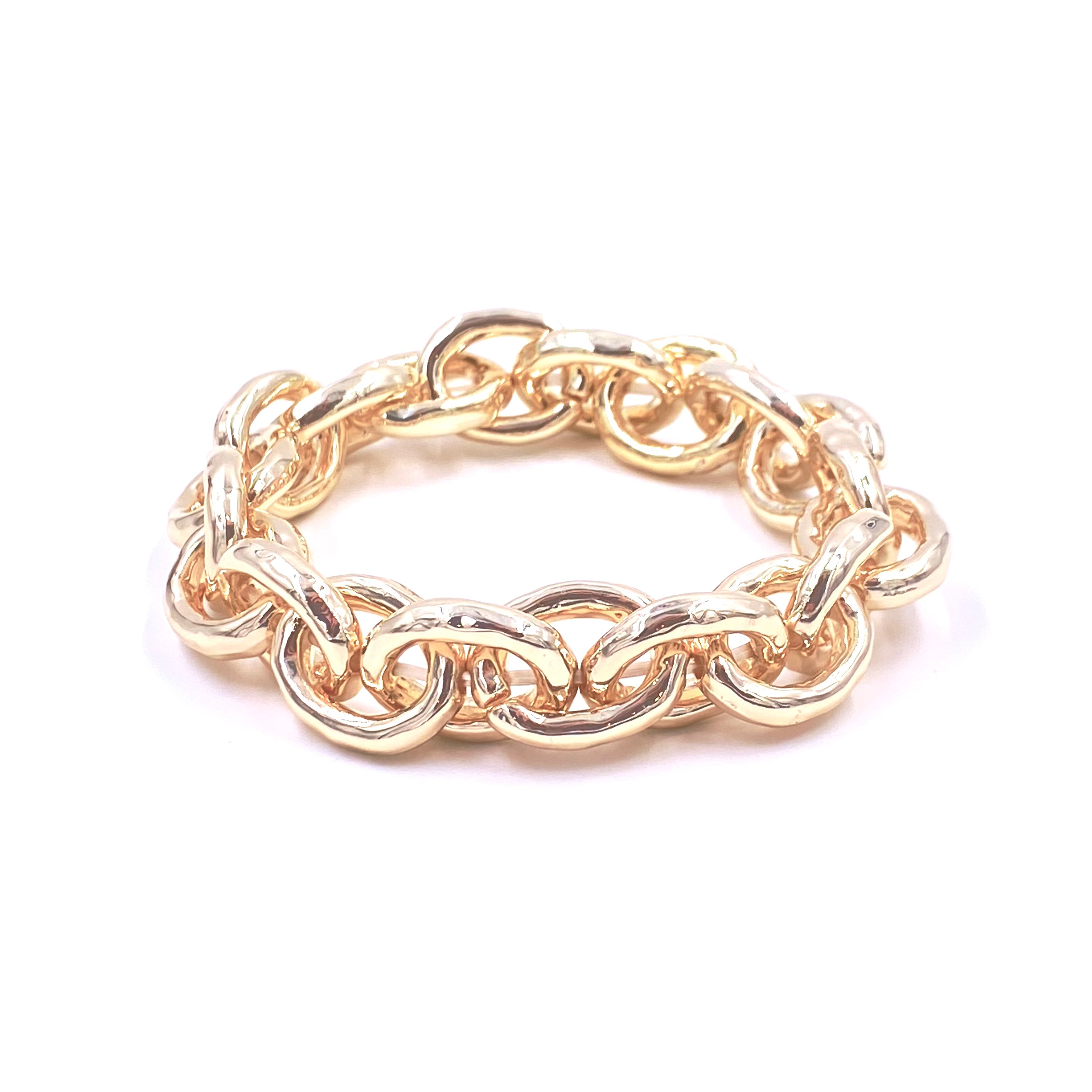 Ashley Gold Stainless Steel Chunky Chain Stretch Bracelet for Women - Trendy Adjustable Bangle for Casual Wear, Party & Gift Giving