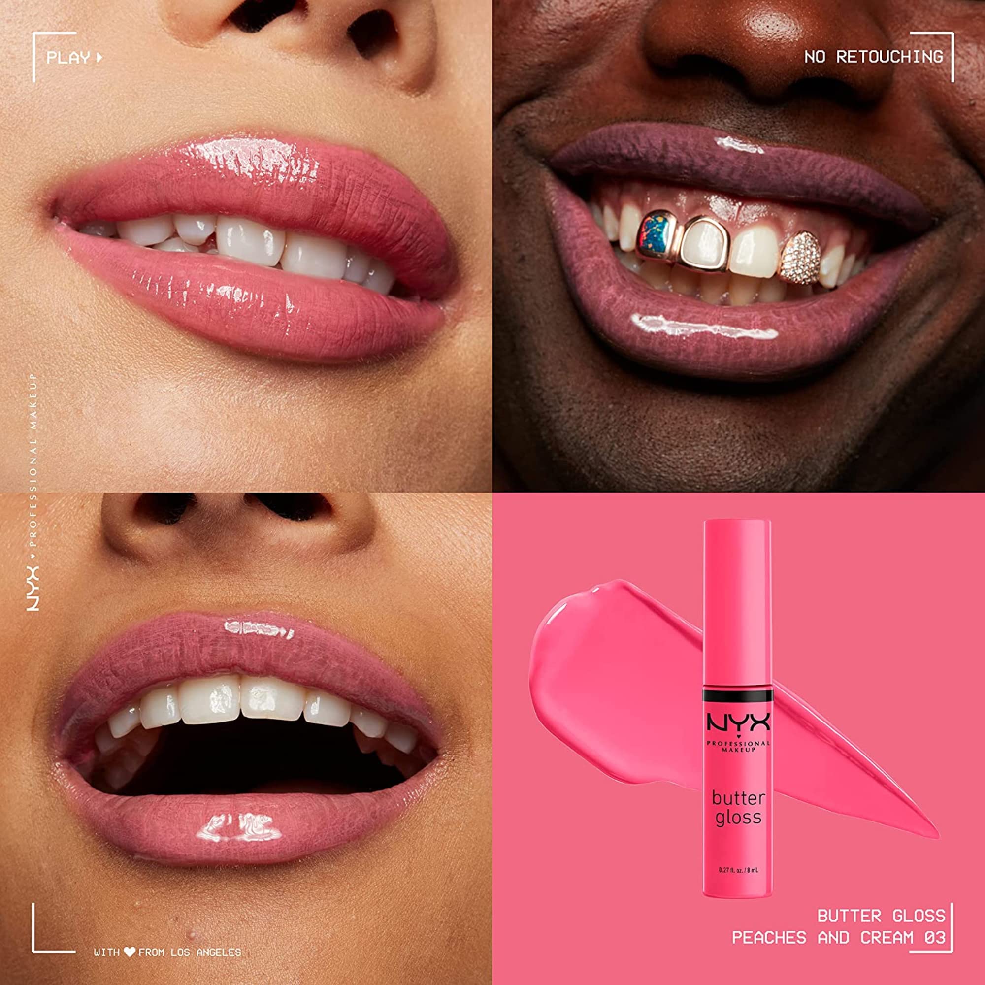 NYX Professional Makeup Butter Gloss - Non-Sticky Lip Gloss in Peaches & Cream (Pink Coral) | Hydrating & Shiny Finish for Everyday Wear & Special Occasions