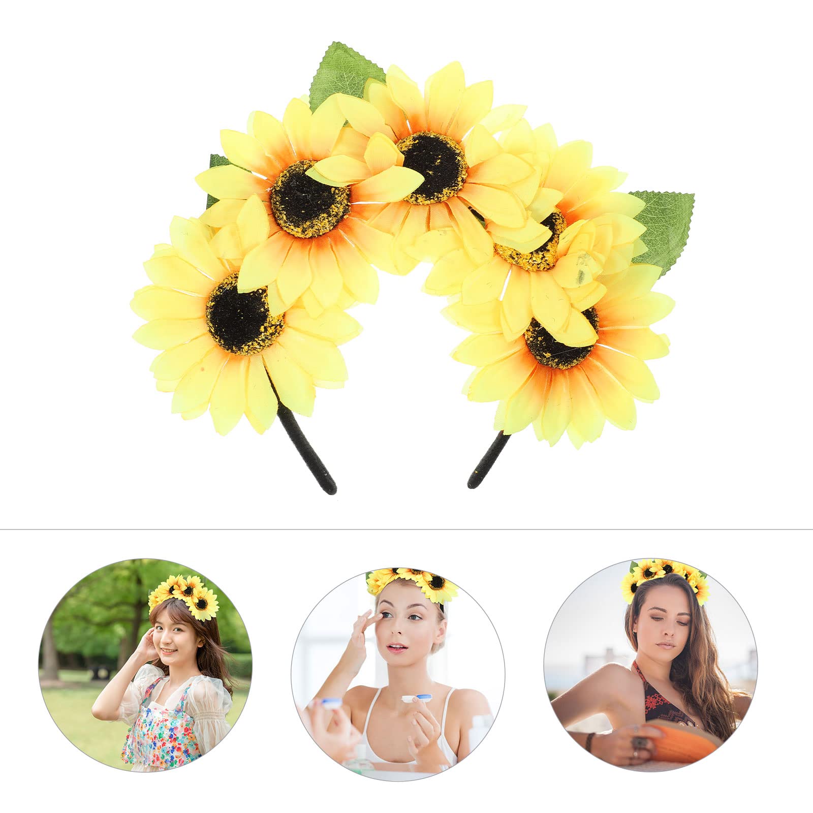 FOMIYES Sunflower Headband for Women - Floral Hair Hoop with Clips, Wedding Bridal Beach Hair Accessories - Perfect for Parties, Vacations & Boho Style Outfits