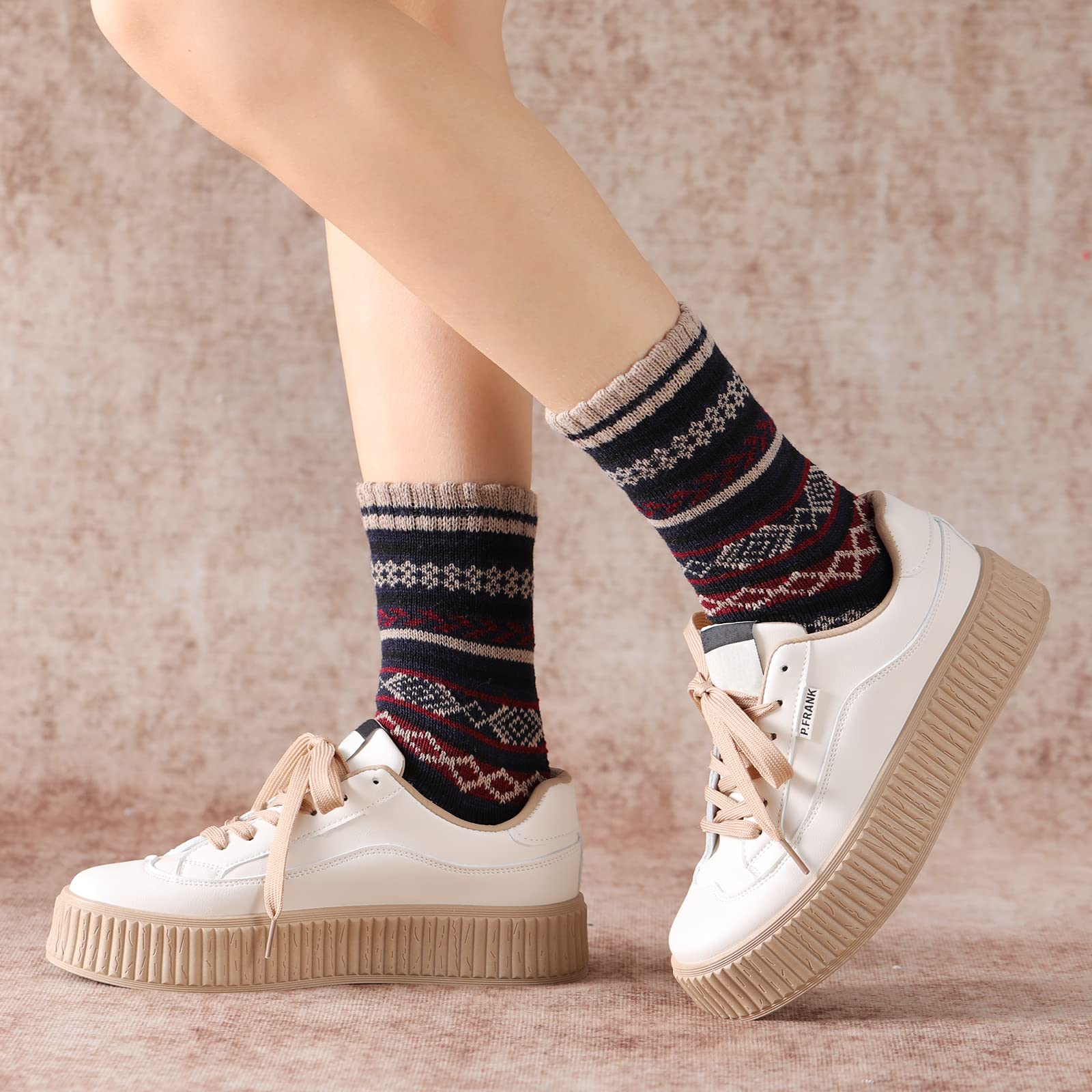 5 Pairs Soft Cozy Warm Wool Boot Socks for Women - Winter Thermal Hiking Socks for Outdoor Activities & Cold Weather Comfort