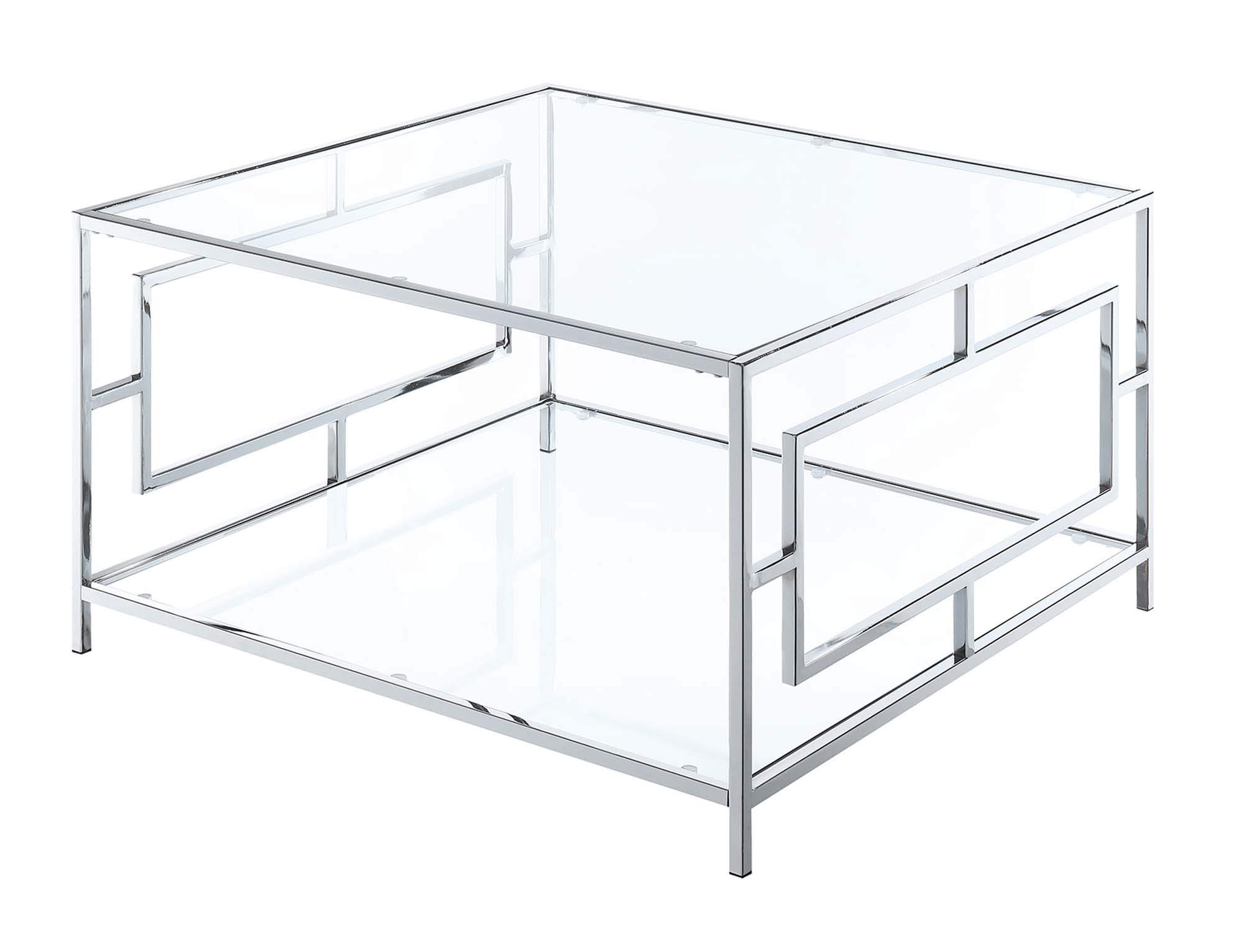 Convenience Concepts Town Square Chrome Square Coffee Table - Clear Glass Top with Chrome Frame - Modern Living Room Centerpiece for Home & Office Decor