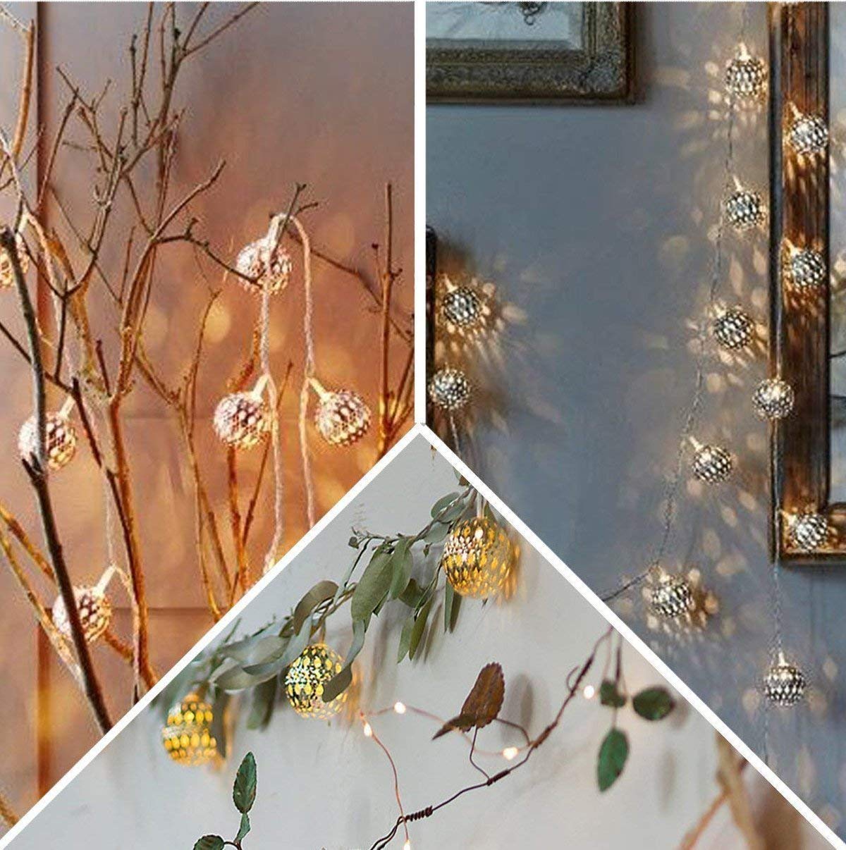 Rose Gold Geometric LED Fairy Lights - 20 LEDs, Battery Powered for Bedroom & Wedding Decor