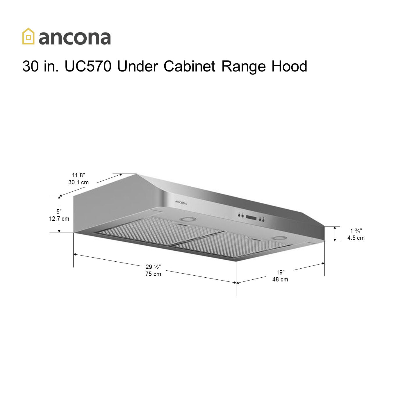 UC570 30 Inch Stainless Steel Range Hood with Bright LED Lights - Perfect for Modern Kitchens & Cooking Ventilation