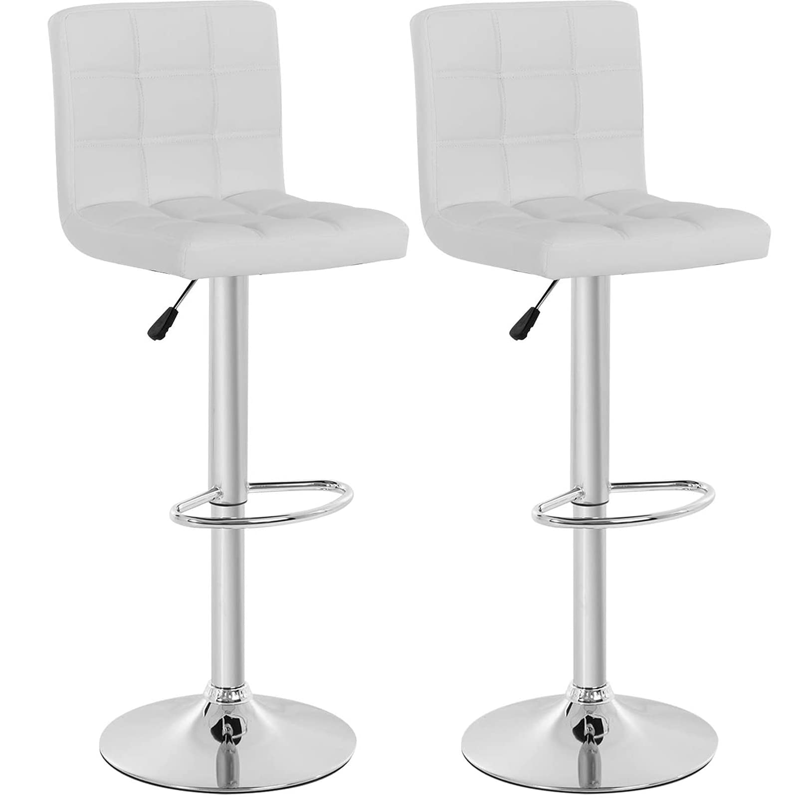 HKeli Bar Stools Set of 2 - Modern Adjustable Height PU Leather Swivel Bar Chairs with Hydraulic Lift, Counter Height Kitchen Stools with Backrest - Perfect for Kitchen Islands, Breakfast Bars & Home Bars (White)