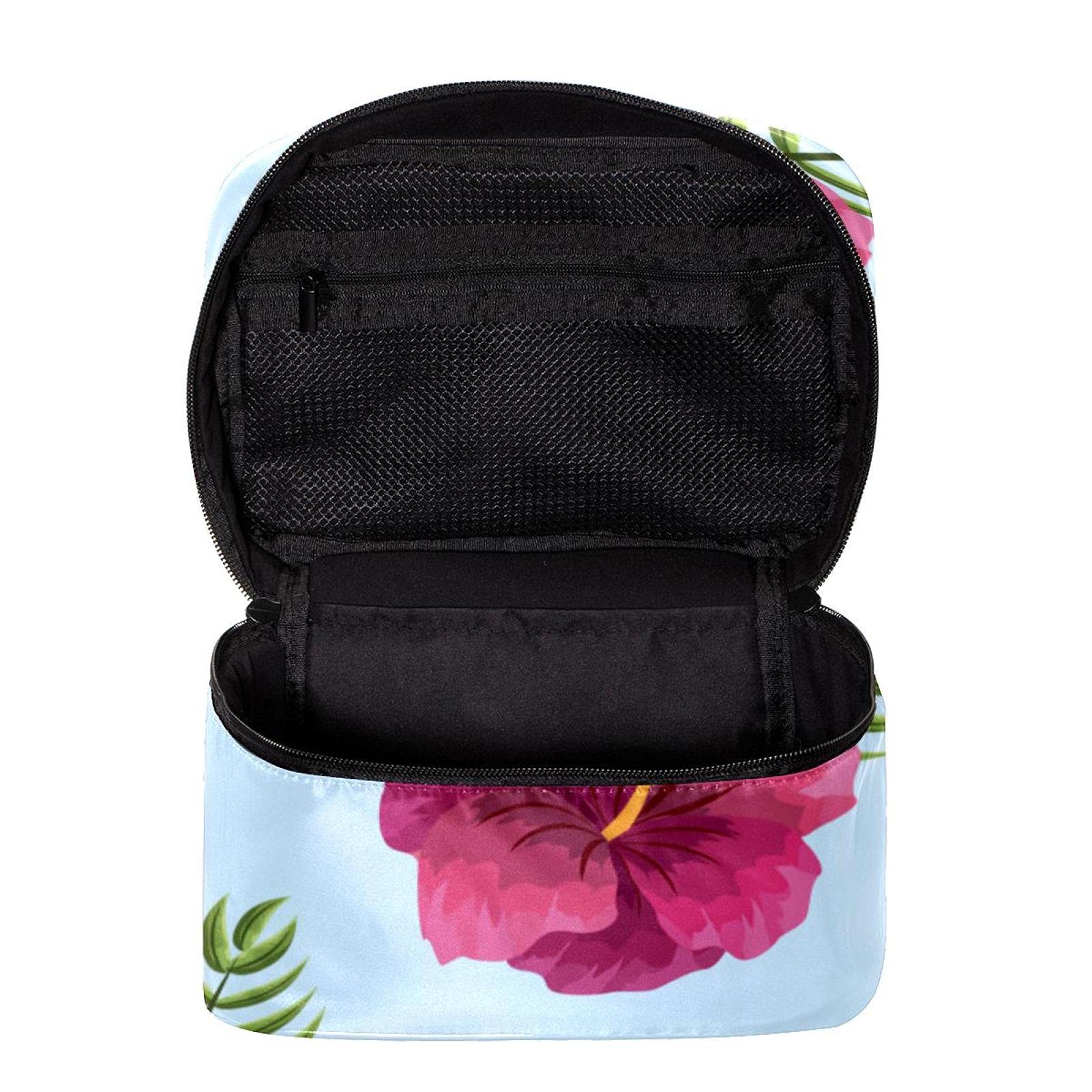 **Pink Flamingo Print Large Travel Makeup Bag with Green Leaves - Waterproof Cosmetic Organizer Case for Women & Girls - Perfect for Vacations, Gym, and Daily Essentials Storage**