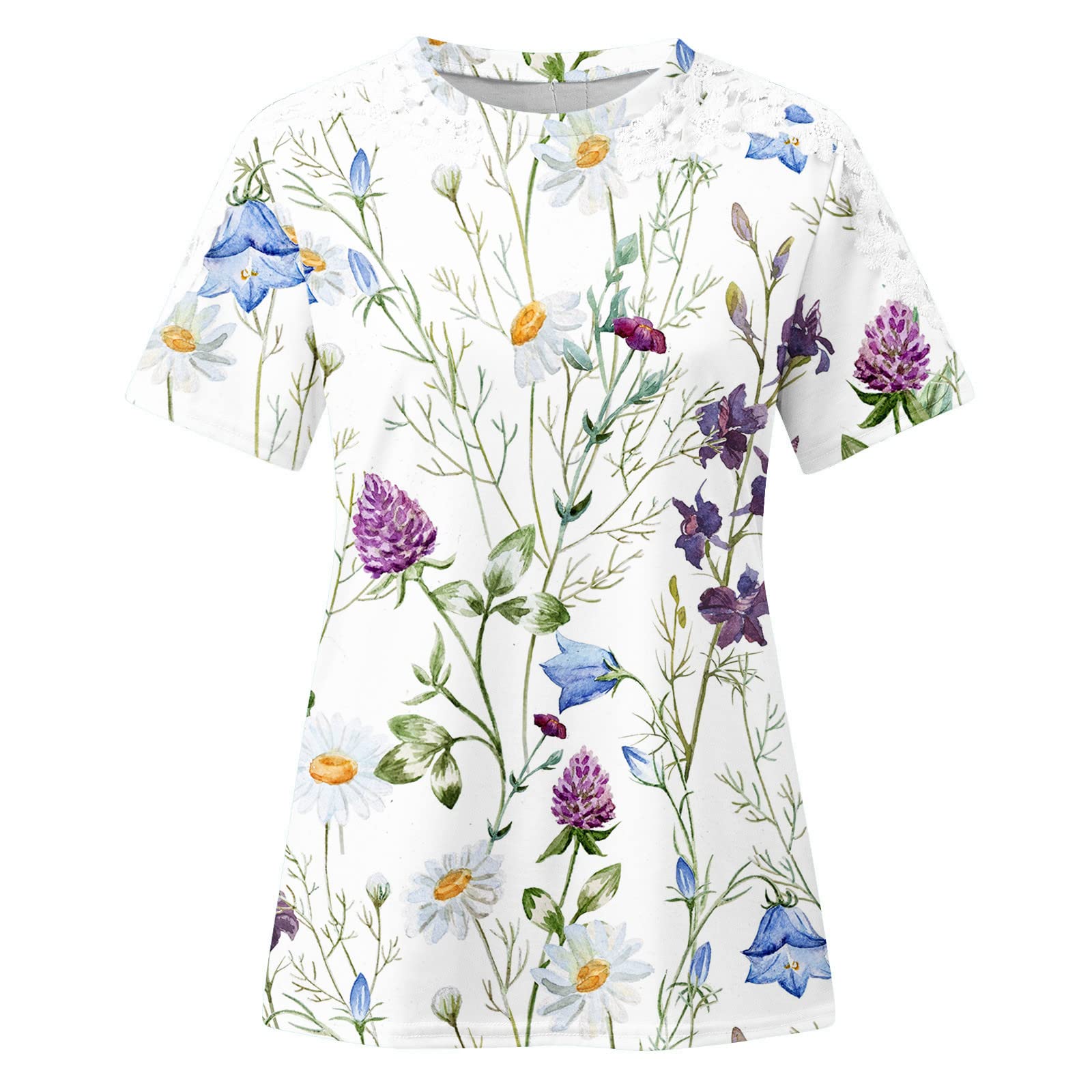 DOLKFU Women's Short Sleeve Blouse - Elegant Guipure Lace Trim Tunic Top for Spring, Sexy Casual & Business Work Wear - Perfect for Office, Date Night & Special Occasions