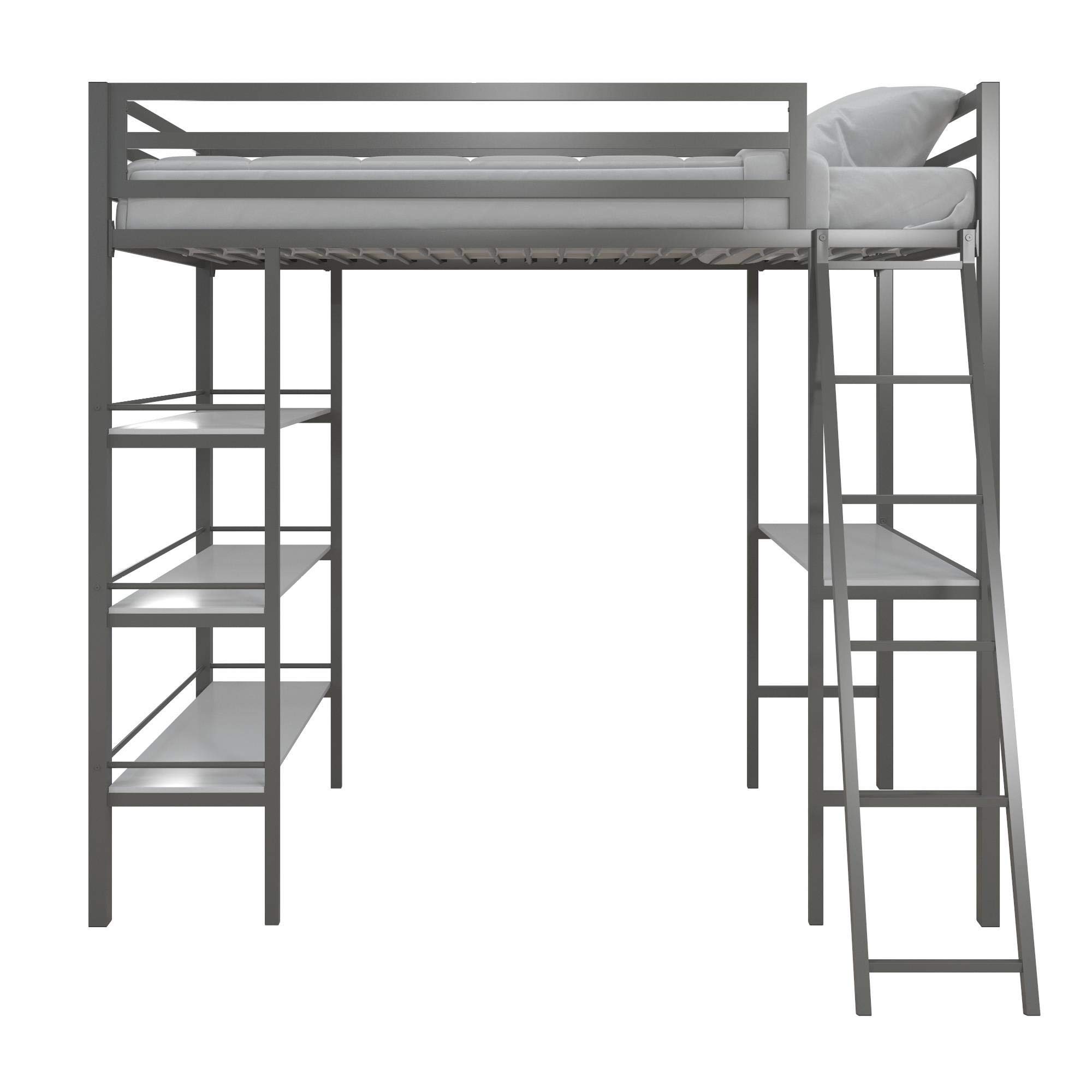 Little Seeds Nova Metal Loft Bed with Shelves - Twin Size Bunk Bed in Gunmetal Gray - Space-Saving Kids Bedroom Furniture for Small Rooms & Dorm Rooms