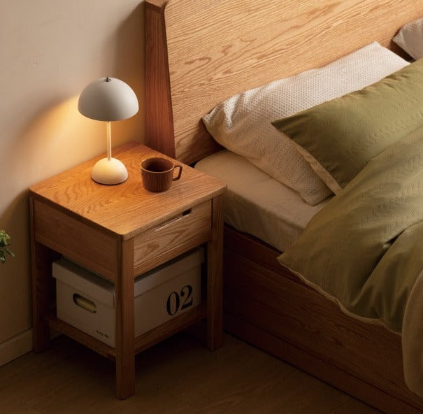 Solid Oak Wood Nightstand - Bedside Table with Drawer for Bedroom Furniture, Perfect for Storage and Decor | Modern & Rustic Home Design