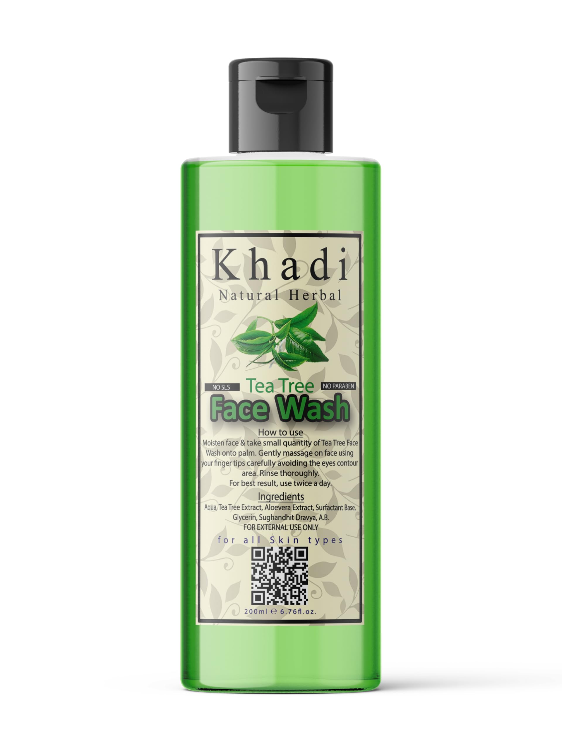 Khadi Natural Herbal Tea Tree Face Wash for Women & Men - Anti-Acne Cleanser for All Skin Types | Brightens & Clears Skin | Paraben & Sulfate Free 200ml | Perfect for Daily Skincare Routine & Acne-Prone Skin