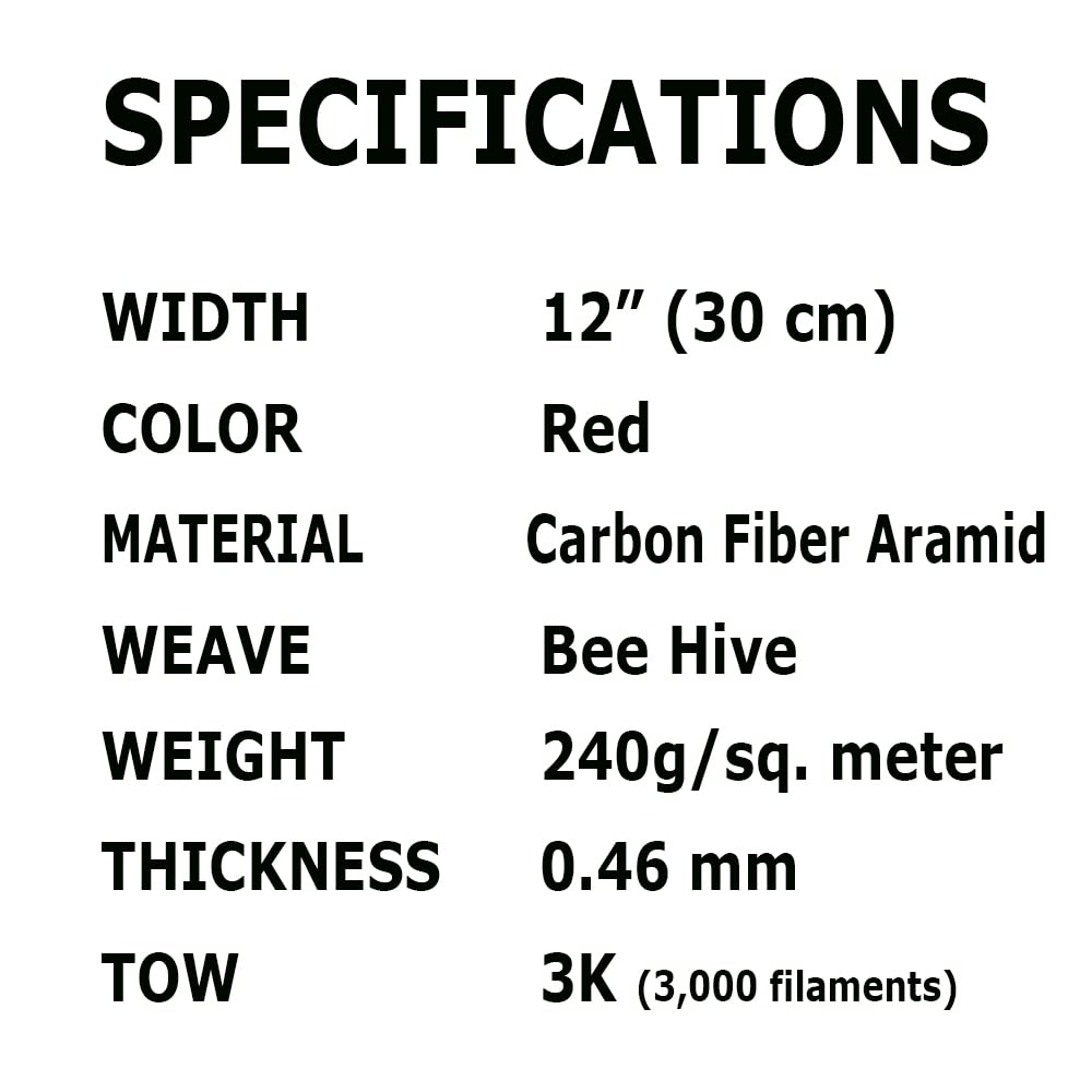12 in Beehive Weave Carbon Fiber Aramid Fabric - Red 3K 240g/m² - High-Performance Carbon Fiber Cloth for Automotive Repair, Boat Restoration & DIY Projects (10 Ft Length, 12