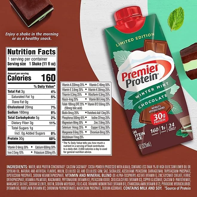 Maker Explorador Premier Winter Mint Chocolate Protein Shake - 15 Packs, 30g Protein per Serving | High-Protein Meal Replacement for Fitness, Weight Loss & Post-Workout Recovery