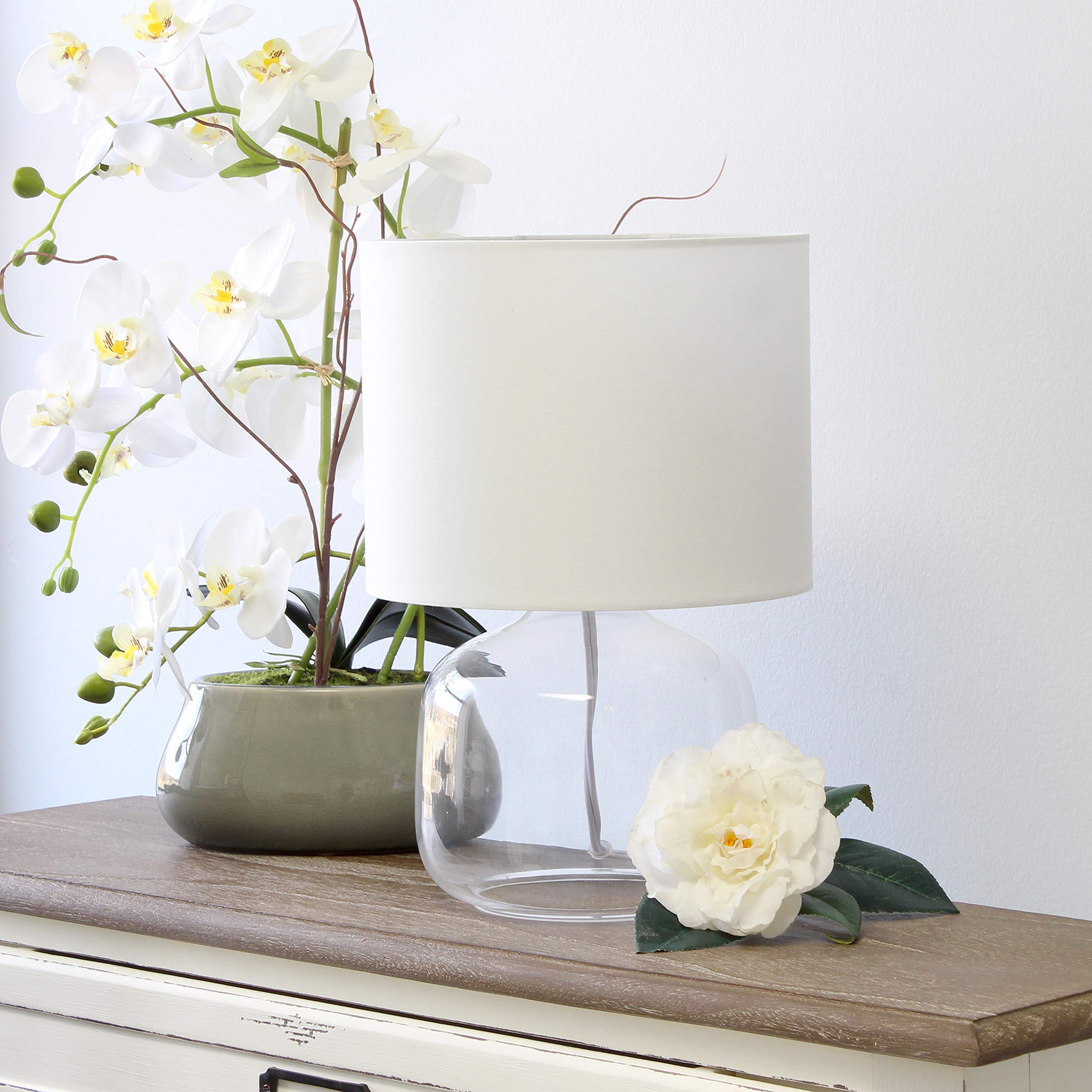 Simple Designs LT2064-CLW Clear Glass Table Lamp with White Fabric Shade - Set of 4 Modern Lamps for Living Room, Bedroom, Office & Home Decor