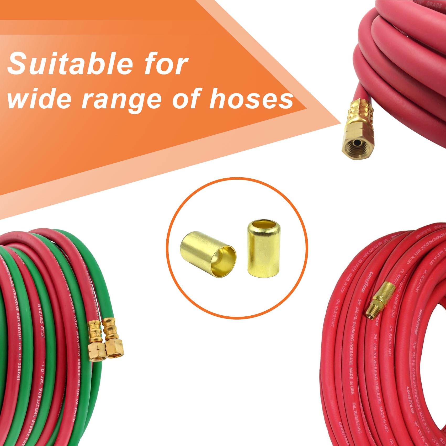 50PCS 7327 Brass Hose Ferrules, 0.625in ID x 1in Long Air Hose Repair Fittings for Torch, Acetylene & Hydraulic Hoses - Compatible with Hose Crimper Tool Kit - Perfect for Industrial, Automotive & Plumbing Applications
