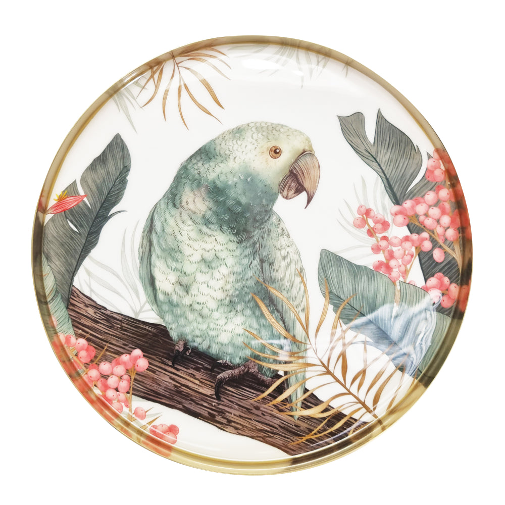 Gold Round Tropical Serving Tray - 25x2.5cm Medium Size for Party, Dining, and Home Decor | Elegant Serving Platter for Entertaining Guests