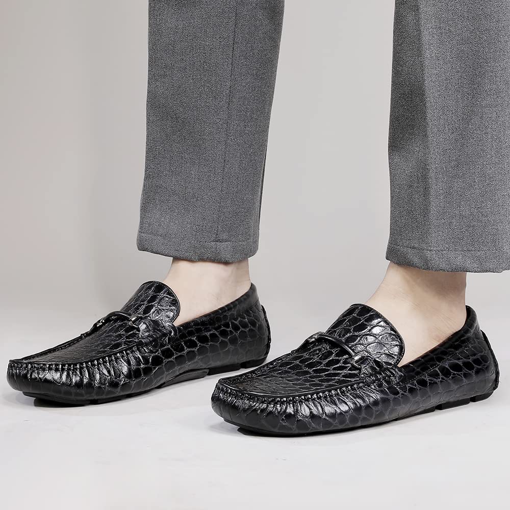 Premium Men's Genuine Leather Driving Moccasins - Alligator Print Slip-On Penny Loafers for Casual Wear & Comfortable Driving Shoes