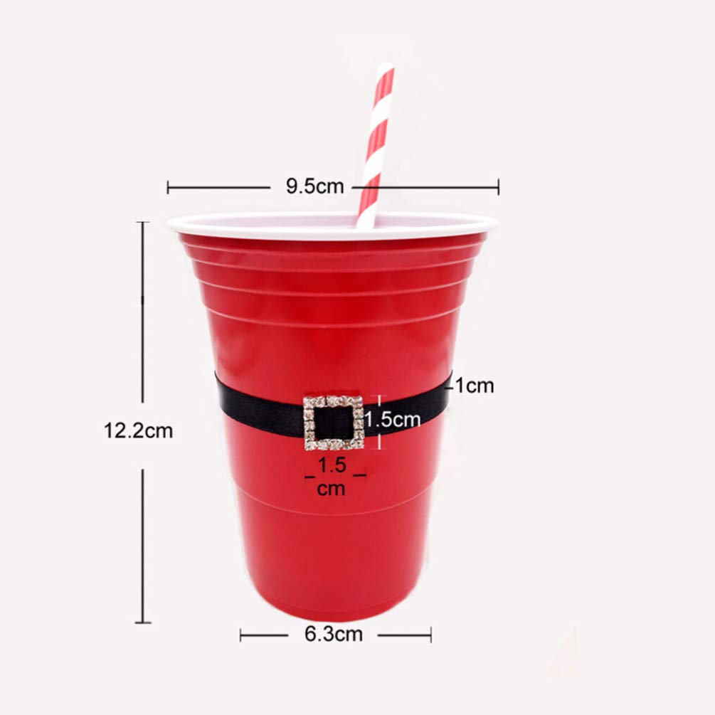 Happyyami 12-Piece Santa Belt Christmas Party Cups Set with Straws - Durable Plastic Drinking Cups for Holiday Celebrations, Home Parties & Festive Gatherings